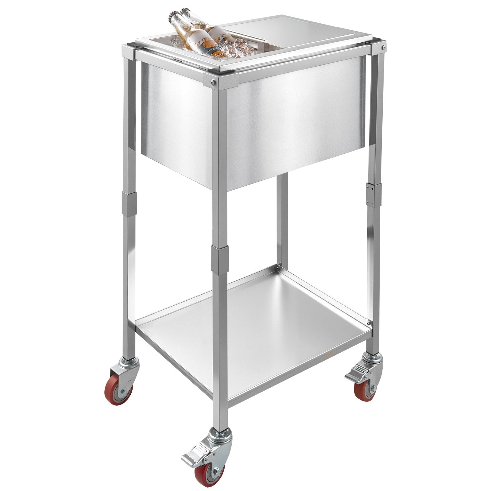 Stainless Steel Rolling Ice Chest Cooler Cart with Wheels and Shelf - 29.6 Quart Outdoor Trolley for Patio, Backyard, Party Bar, Cold Drinks, Sliding Lid, Swivel Casters, Easy-to-Clean, User-Friendly Design