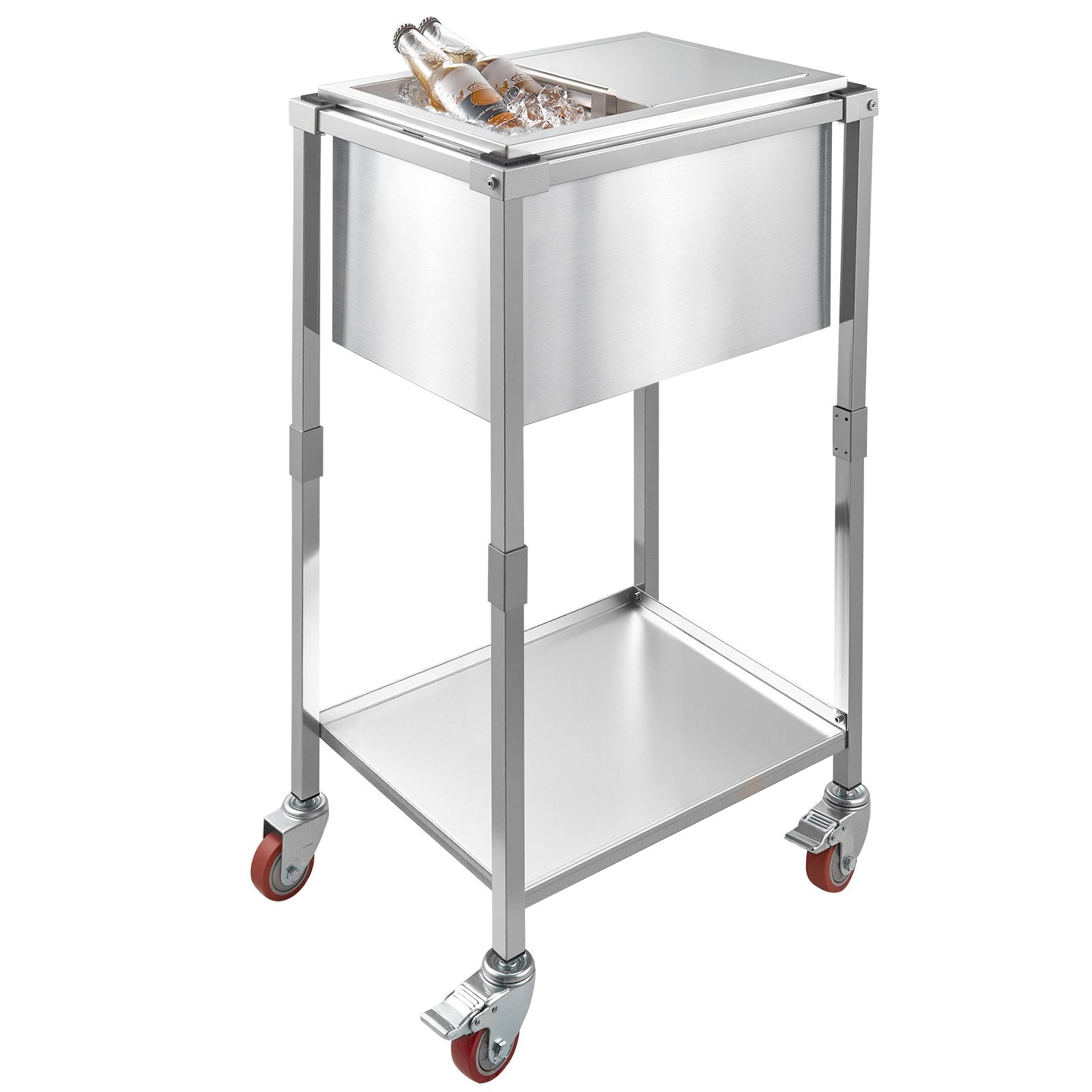 Stainless Steel Rolling Ice Chest Cooler Cart with Wheels and Shelf - 29.6 Quart Outdoor Trolley for Patio, Backyard, Party Bar, Cold Drinks, Sliding Lid, Swivel Casters, Easy-to-Clean, User-Friendly Design