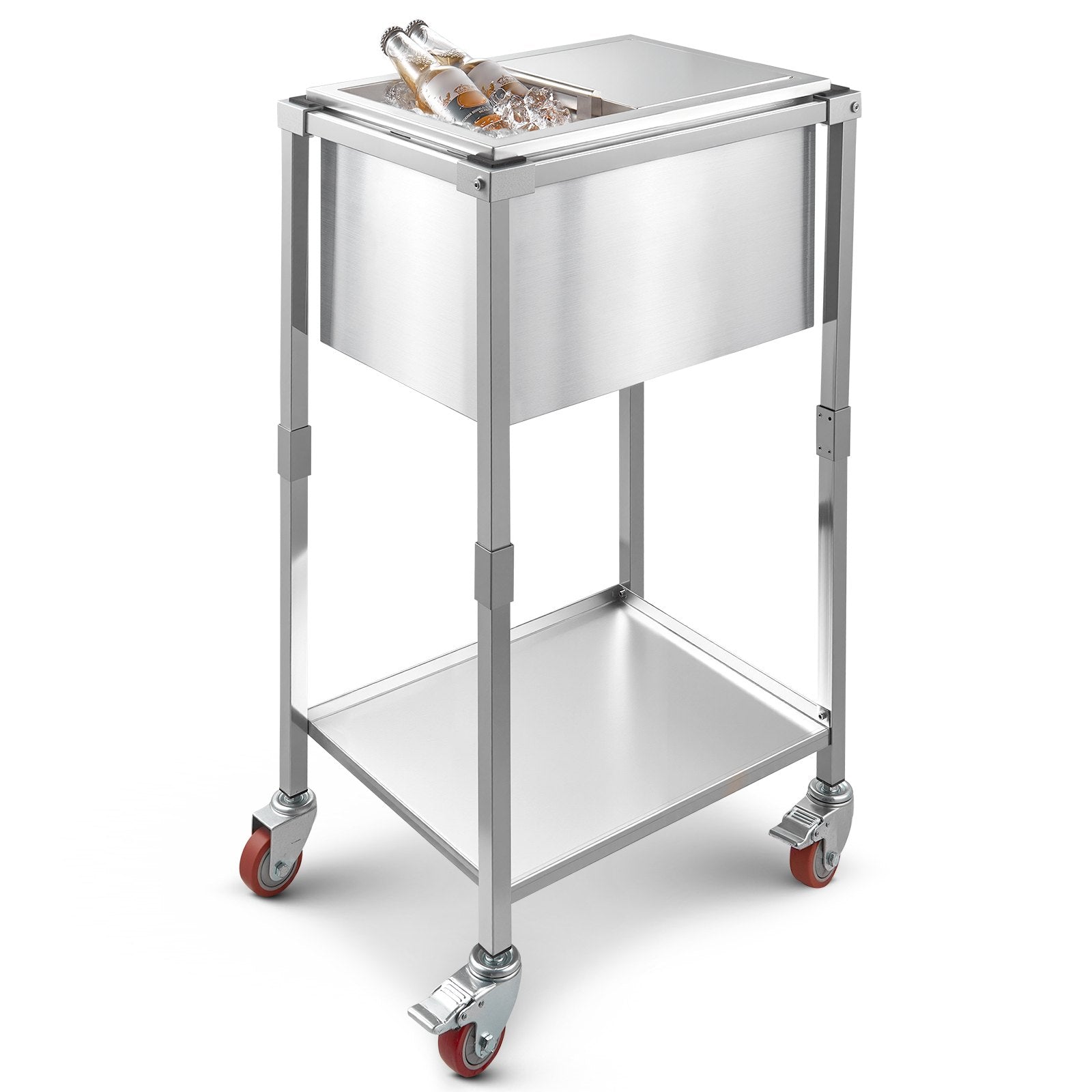 Stainless Steel Rolling Ice Chest Cooler Cart with Wheels and Shelf - 29.6 Quart Outdoor Trolley for Patio, Backyard, Party Bar, Cold Drinks, Sliding Lid, Swivel Casters, Easy-to-Clean, User-Friendly Design