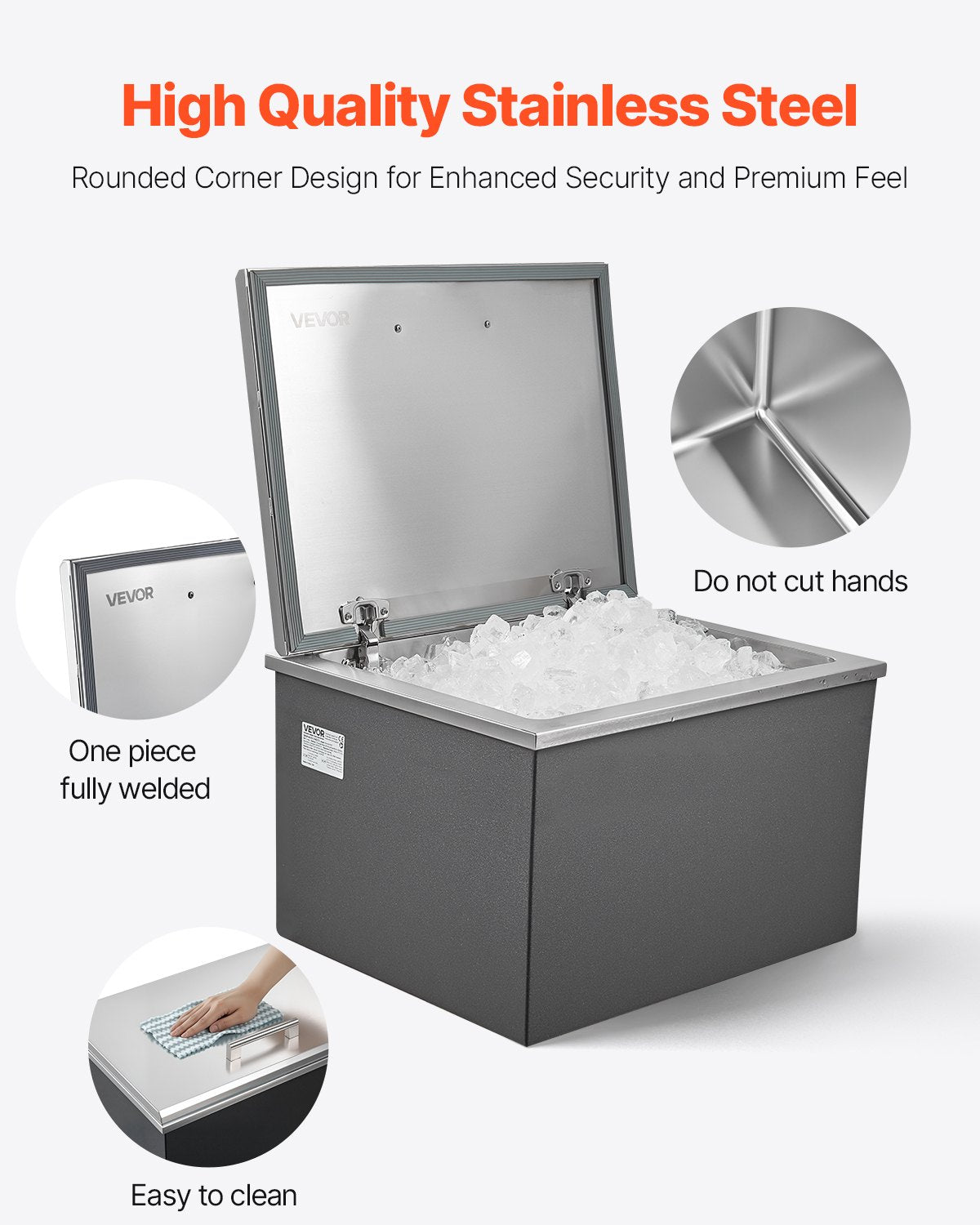 Stainless Steel Drop-In Ice Chest Cooler with Flip Lid, 113.7 Quart, Ideal for Outdoor Kitchens, Bars, and Patios, Includes Drain Pipe for Cold Wine and Beer Storage