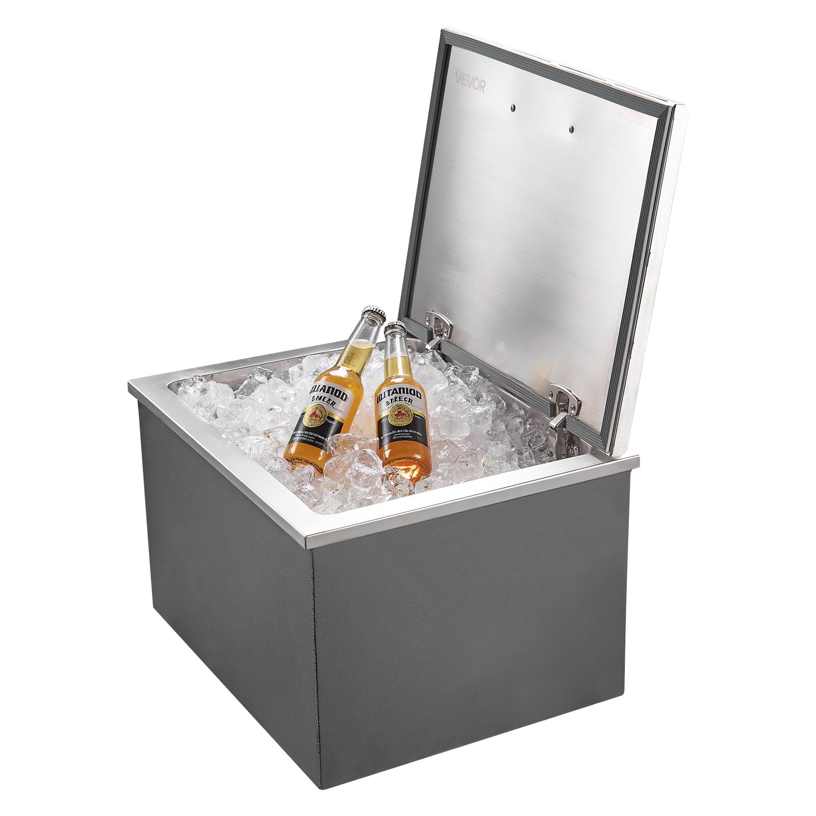Stainless Steel Drop-In Ice Chest Cooler with Flip Lid, 113.7 Quart, Ideal for Outdoor Kitchens, Bars, and Patios, Includes Drain Pipe for Cold Wine and Beer Storage