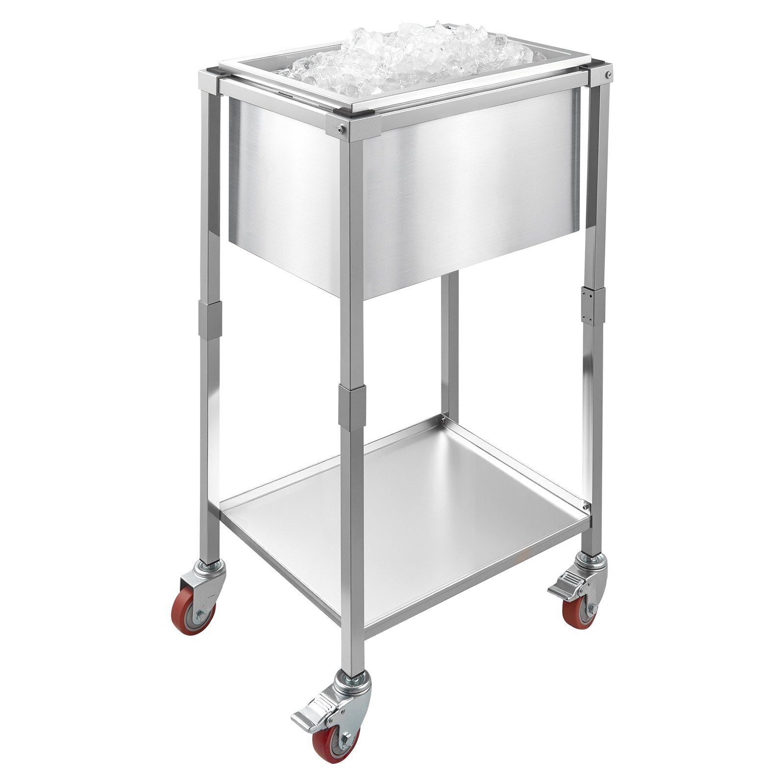 Stainless Steel Rolling Ice Chest Cooler Cart with Shelf, 32.8 Quart Capacity, Portable Outdoor Trolley for Patio, Bar, Party Cold Drink Storage