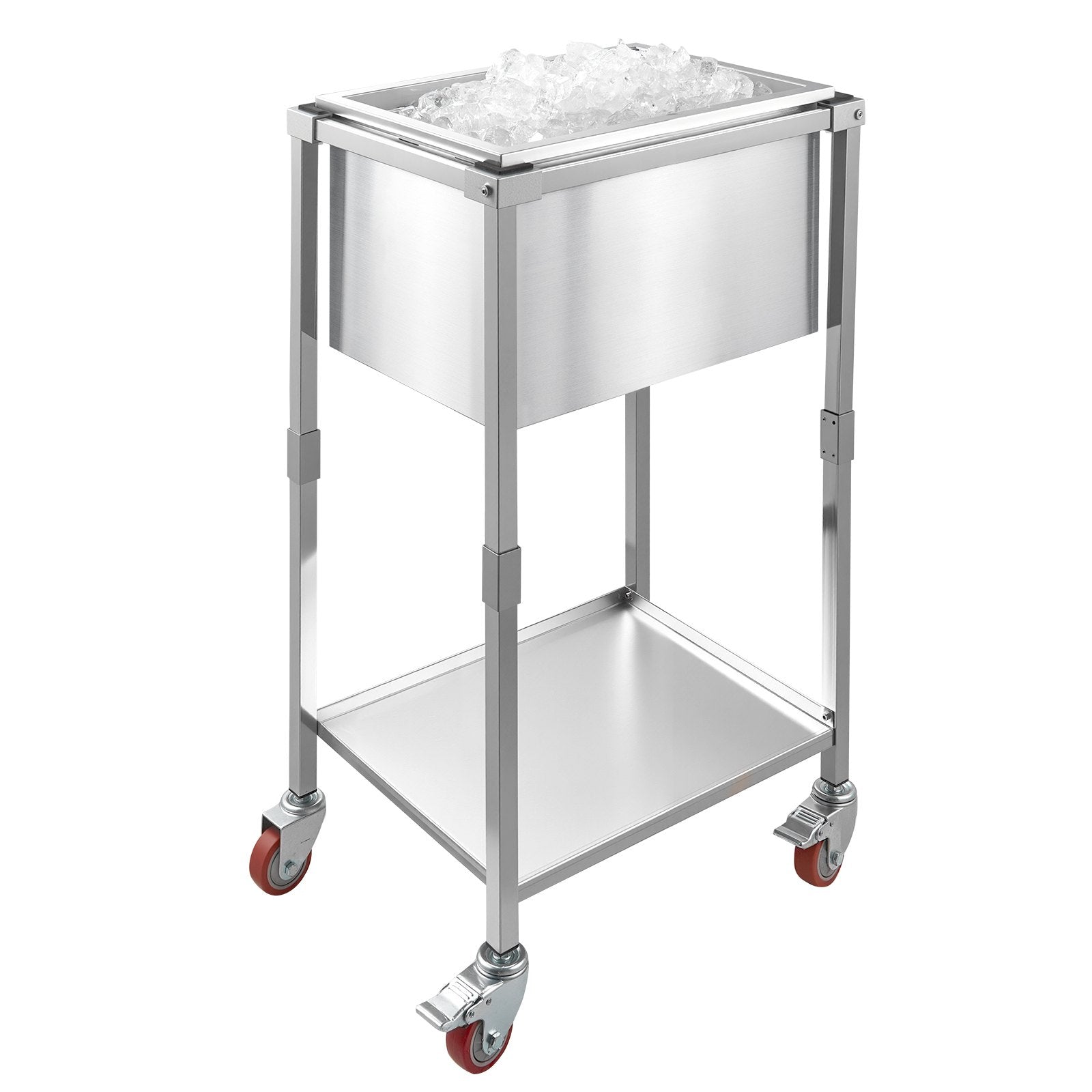 Stainless Steel Rolling Ice Chest Cooler Cart with Shelf, 32.8 Quart Capacity, Portable Outdoor Trolley for Patio, Bar, Party Cold Drink Storage