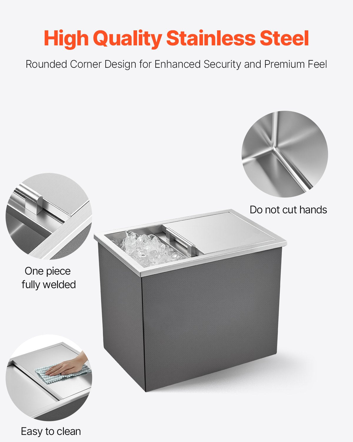 Stainless Steel Drop-in Ice Chest Cooler with Sliding Lid, 28.6 Quart Capacity for Outdoor Kitchen, Bar, Wine, Beer - Includes Drain-pipe Set, Easy to Clean, Insulated for 24H, Patio Use