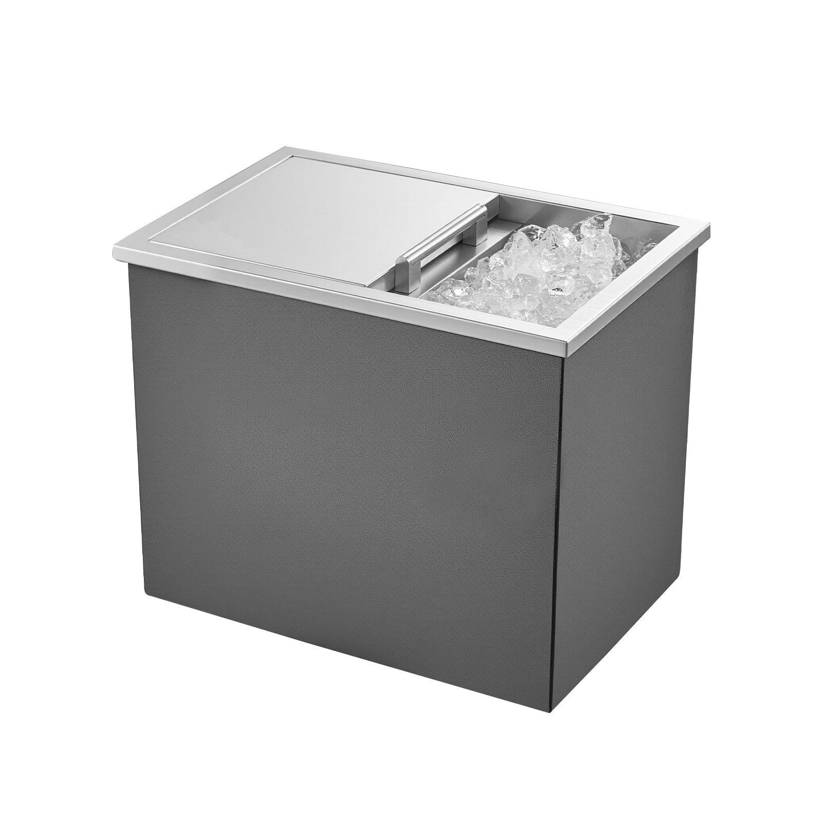Stainless Steel Drop-in Ice Chest Cooler with Sliding Lid, 28.6 Quart Capacity for Outdoor Kitchen, Bar, Wine, Beer - Includes Drain-pipe Set, Easy to Clean, Insulated for 24H, Patio Use