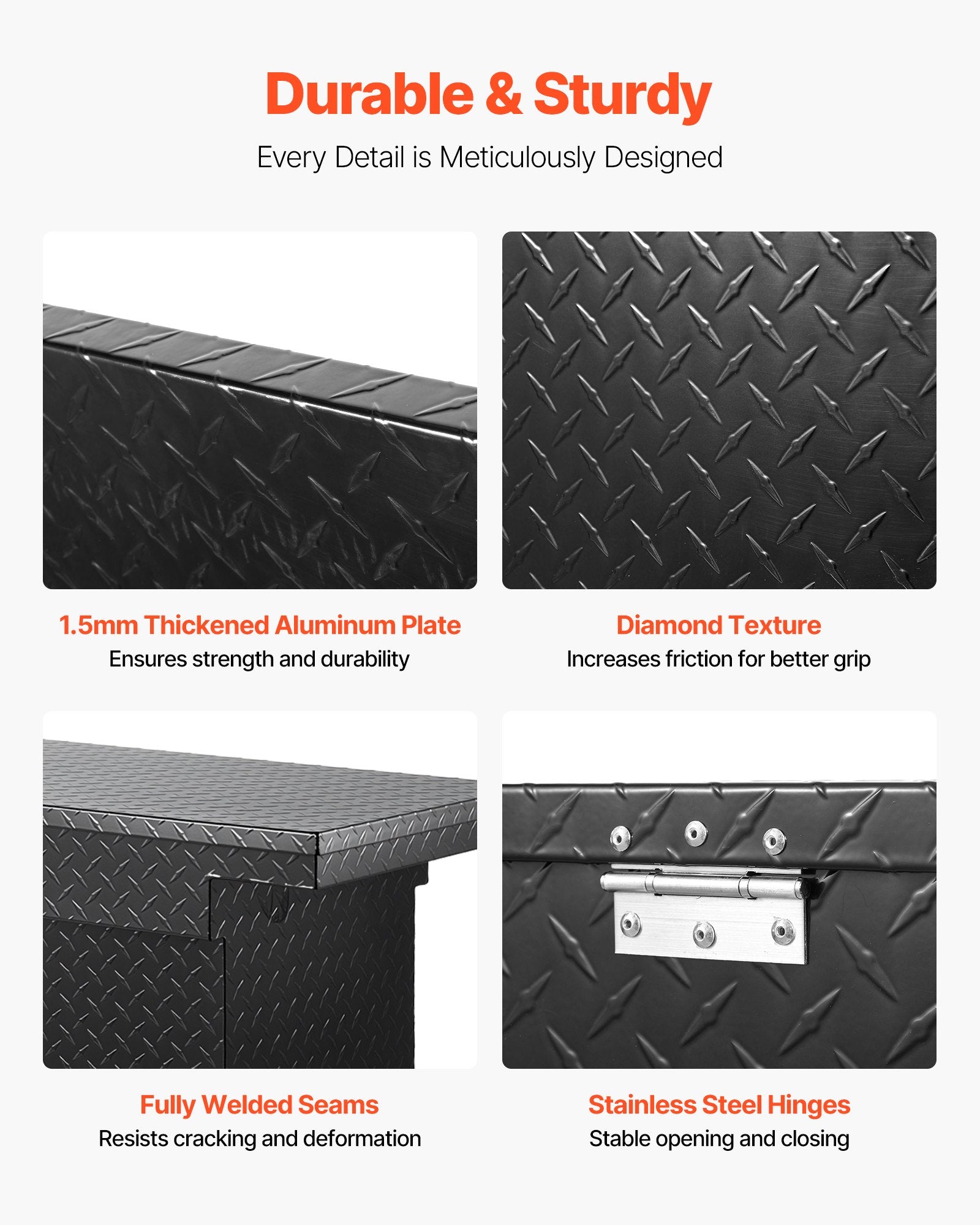 Heavy Duty 72x20x14 Inch Aluminum Crossover Truck Tool Box, Diamond Texture, Waterproof, Locking Storage Organizer for RVs and Pickups, Black