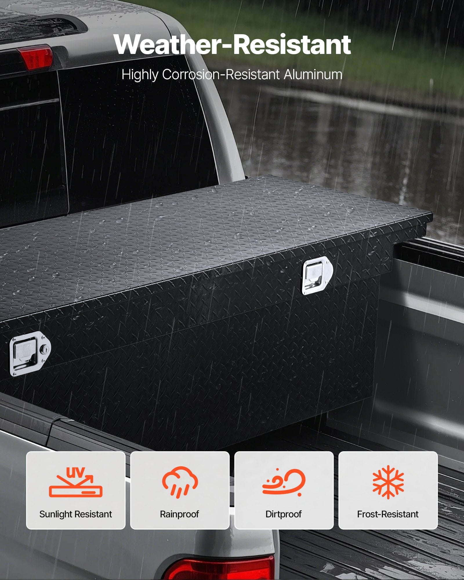 Heavy Duty 72x20x14 Inch Aluminum Crossover Truck Tool Box, Diamond Texture, Waterproof, Locking Storage Organizer for RVs and Pickups, Black