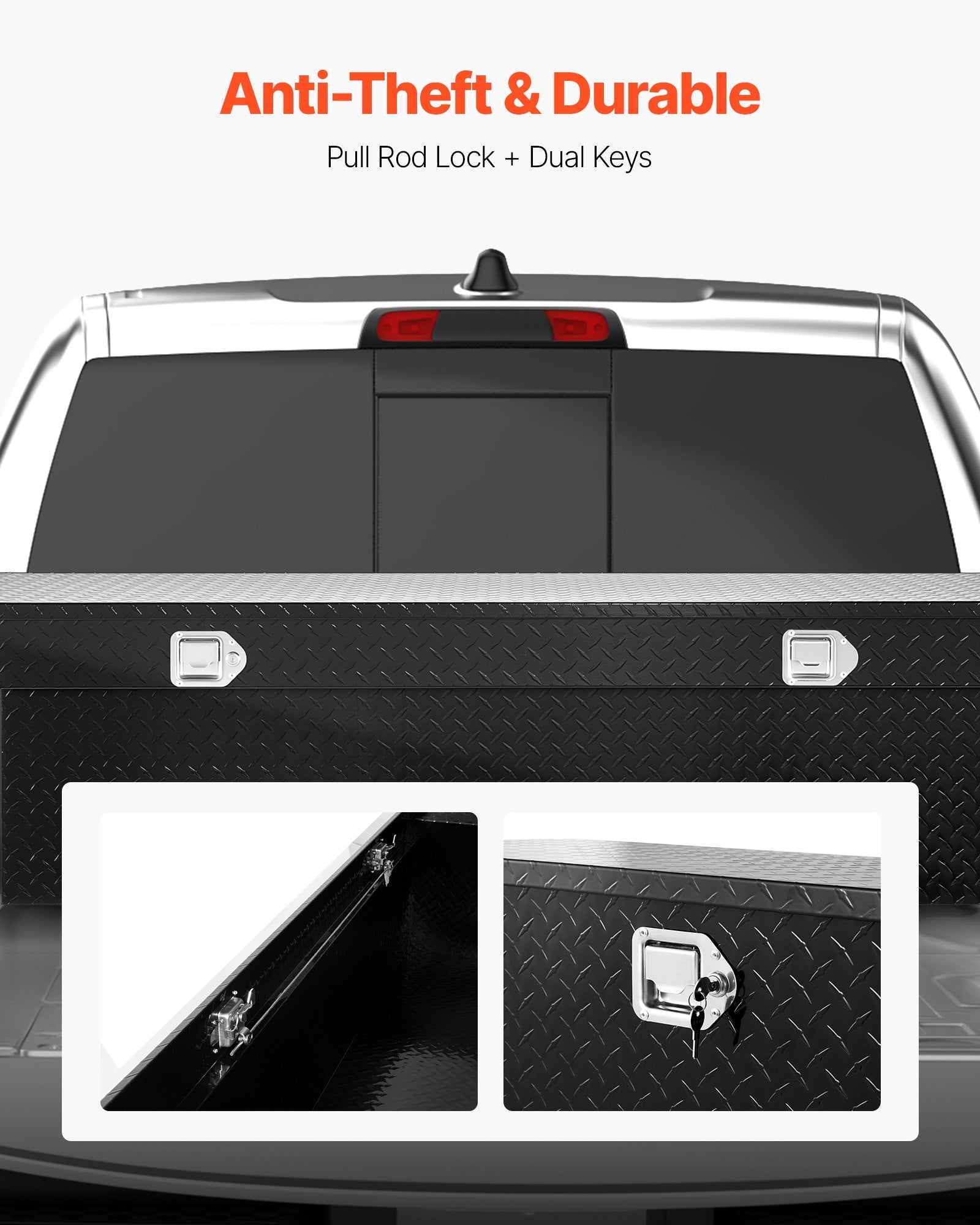 Heavy Duty 72x20x14 Inch Aluminum Crossover Truck Tool Box, Diamond Texture, Waterproof, Locking Storage Organizer for RVs and Pickups, Black