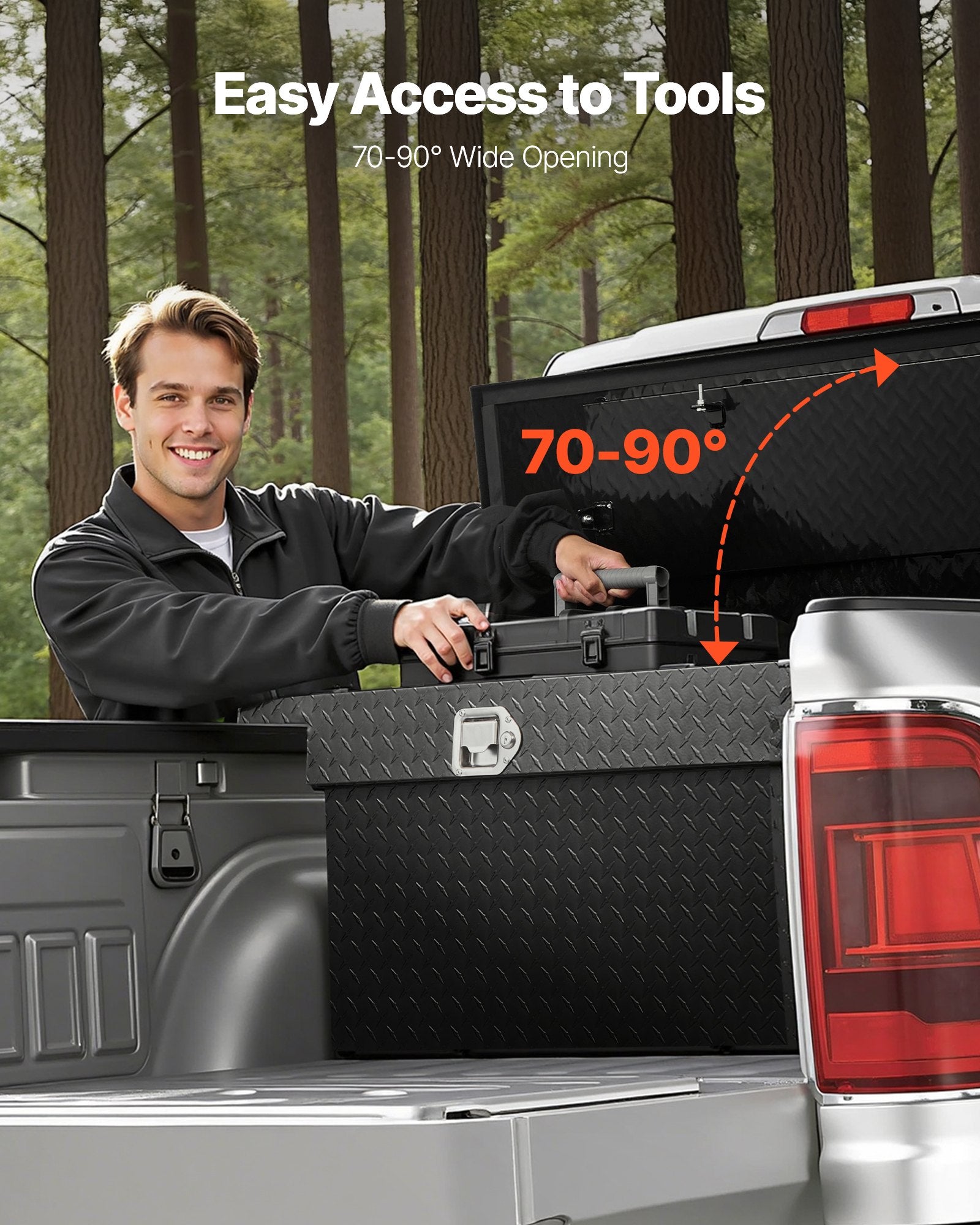 Heavy Duty 72x20x14 Inch Aluminum Crossover Truck Tool Box, Diamond Texture, Waterproof, Locking Storage Organizer for RVs and Pickups, Black