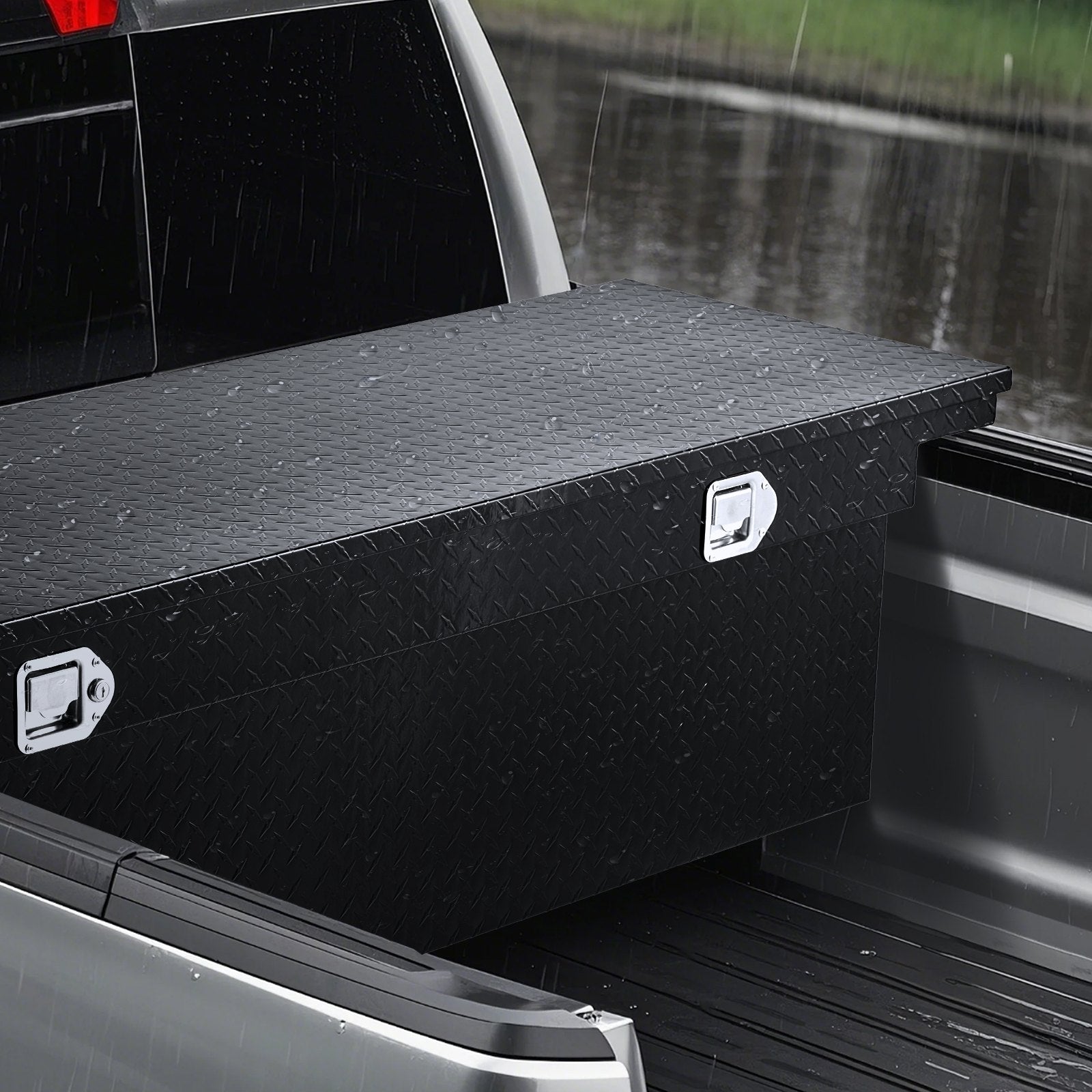 Heavy Duty 72x20x14 Inch Aluminum Crossover Truck Tool Box, Diamond Texture, Waterproof, Locking Storage Organizer for RVs and Pickups, Black