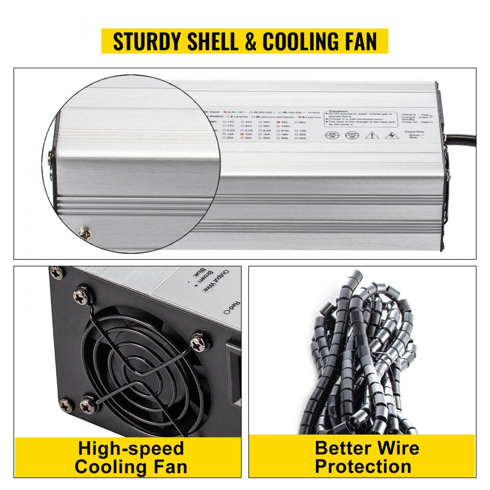 VEVOR Golf Cart Battery Charger 36V Club Car Charger 18A Golf Cart Electric Charger Splayed Plug / LED Club Car Battery Charger Aluminum Shell Power Wise Golf Cart Battery Charger for Ez Go Yamaha