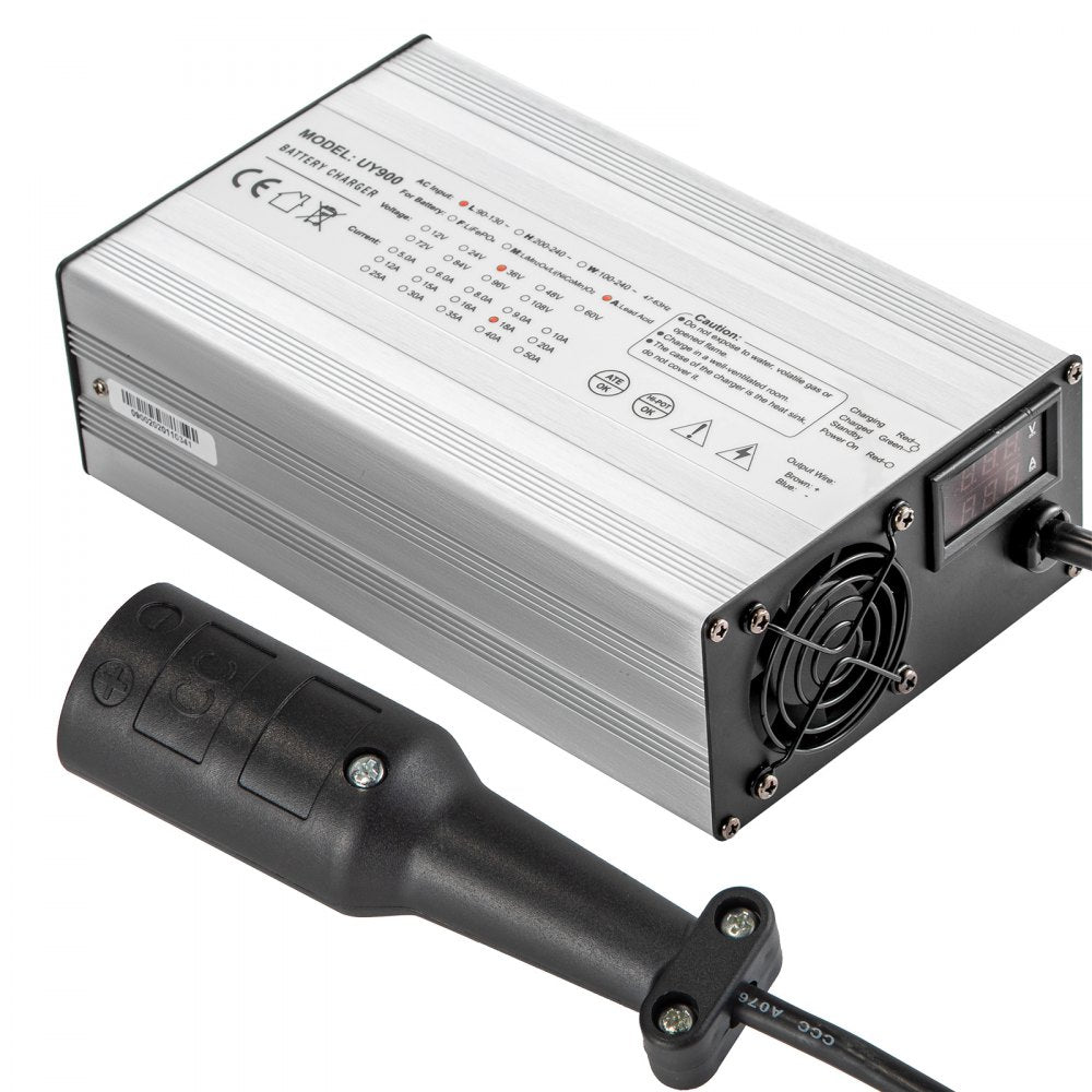 VEVOR Golf Cart Battery Charger 48V Club Car Charger 15A Golf Cart Electric Charger 3 Pin Plug Round / LED Club Car Battery Charger Aluminum Shell Power Wise Golf Cart Battery Charger for Ez Go Yamaha
