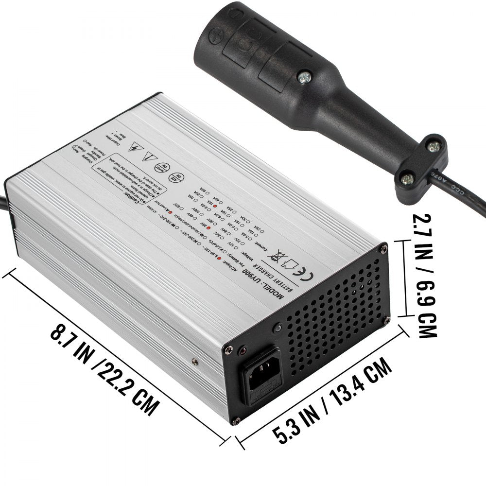 VEVOR Golf Cart Battery Charger 48V Club Car Charger 15A Golf Cart Electric Charger 3 Pin Plug Round / LED Club Car Battery Charger Aluminum Shell Power Wise Golf Cart Battery Charger for Ez Go Yamaha