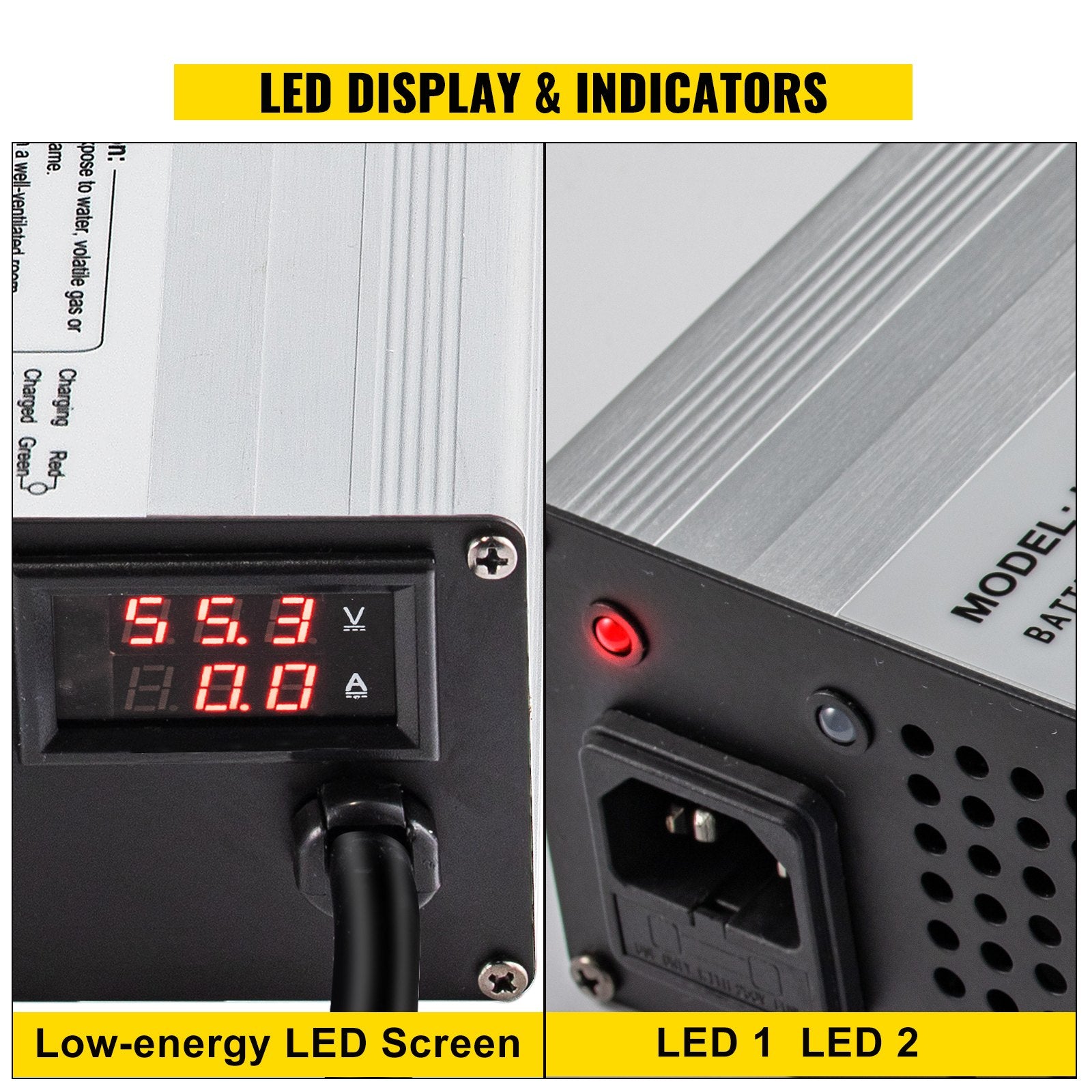 High-Efficiency 48V 15A Golf Cart Battery Charger for Club Car, Ez Go, Yamaha with 3 Pin Plug, LED Display, Aluminum Shell & Intelligent Charging Mode