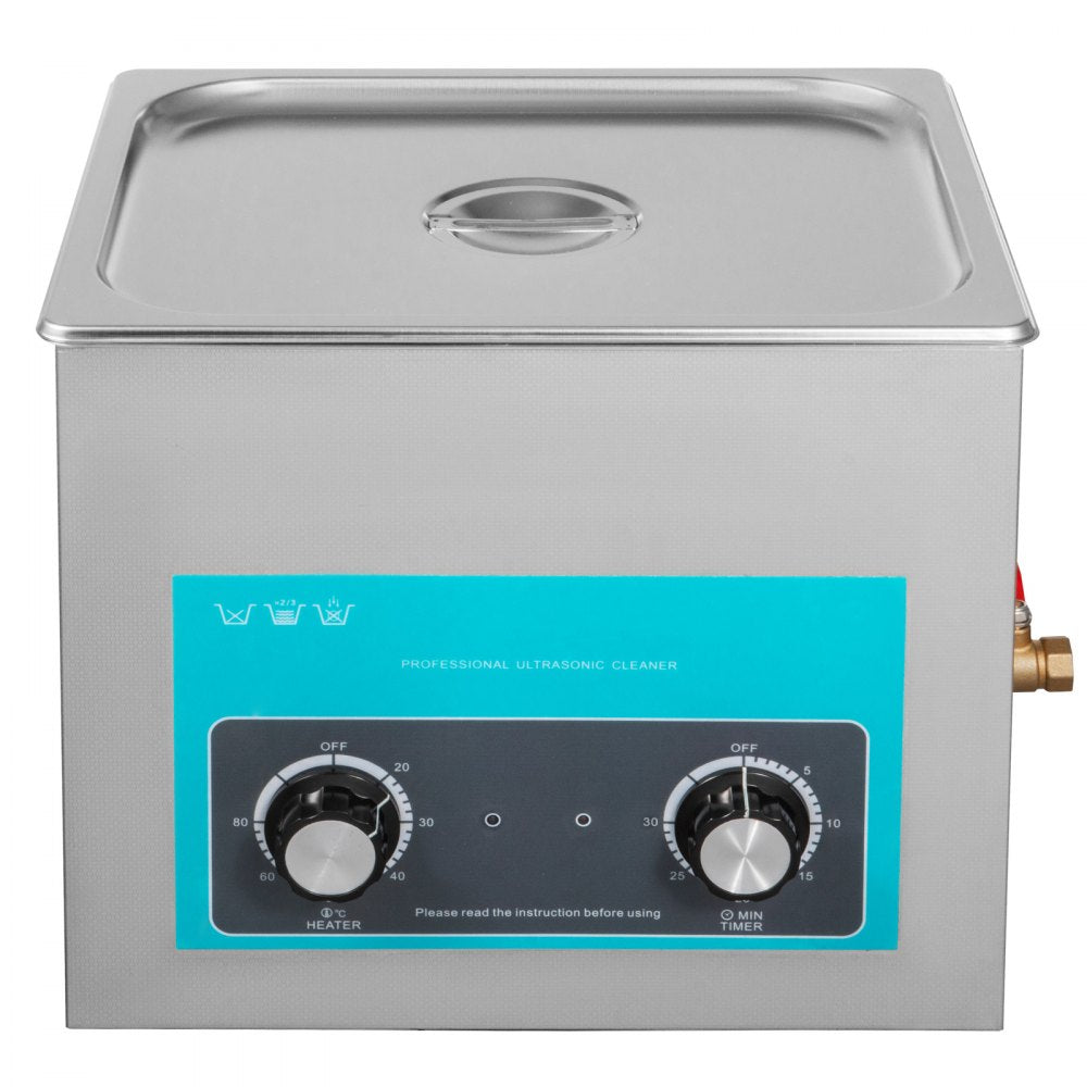 VEVOR 10L Ultrasonic Cleaner 640W Stainless Steel Knob Control w/ Heater & Timer