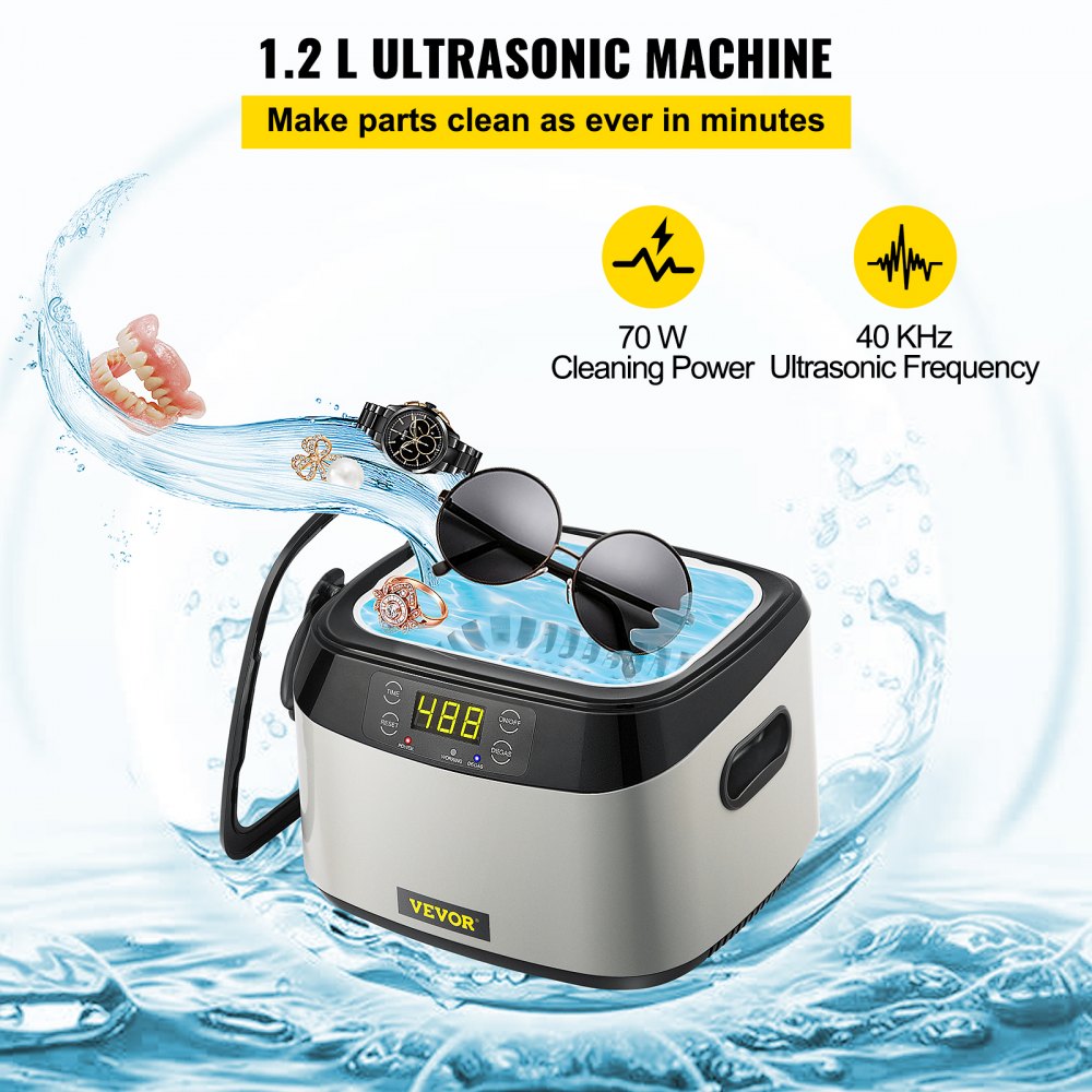 VEVOR Ultrasonic Cleaner Digital Ultrasound Cleaner 1.2L Auto Cleaning Machine