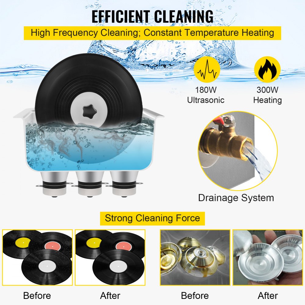 VEVOR Ultrasonic Vinyl Record Cleaner 6L 40kHz Vinyl Ultrasonic Cleaning Machine Knob Control Record Ultrasonic Cleaner 8 Records Vinyl Sonic Cleaner Stainless Steel Tank w/ Mechanical Heater & Timer