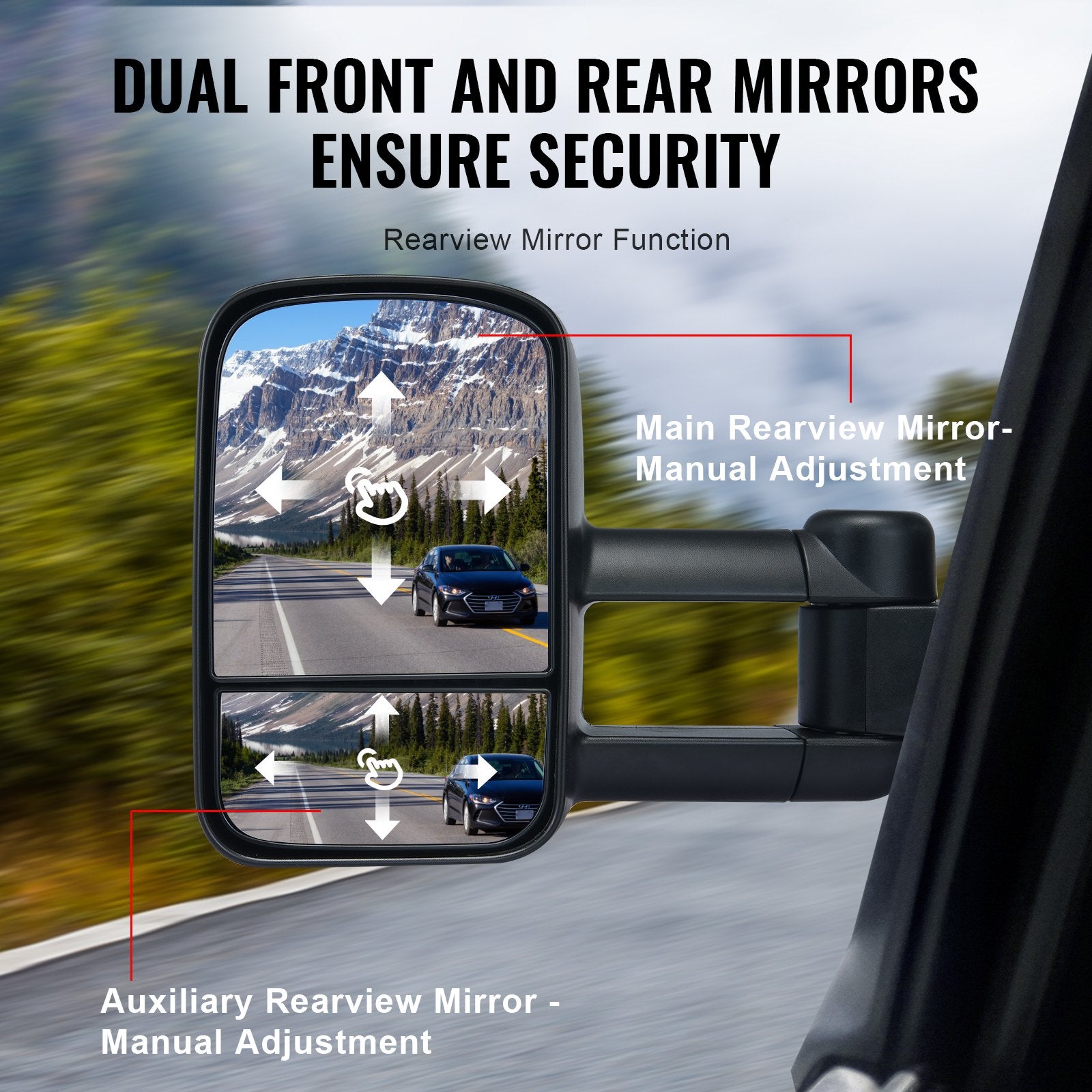 Chevy/GMC Towing Mirrors (1988-1998), Black Manual Telescoping, Plane & Convex Glass, 4-Way Adjustable, Heavy-Duty Replacement Set