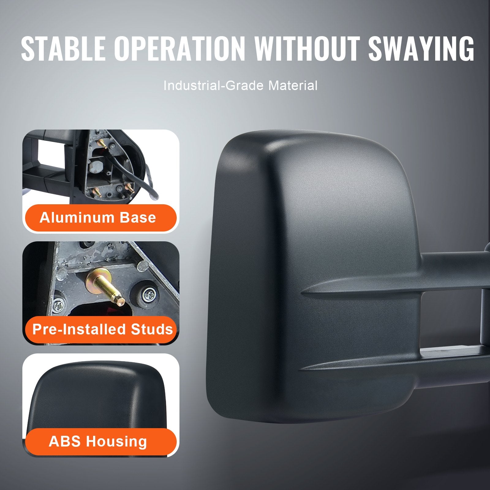 Chevy/GMC Towing Mirrors (1988-1998), Black Manual Telescoping, Plane & Convex Glass, 4-Way Adjustable, Heavy-Duty Replacement Set