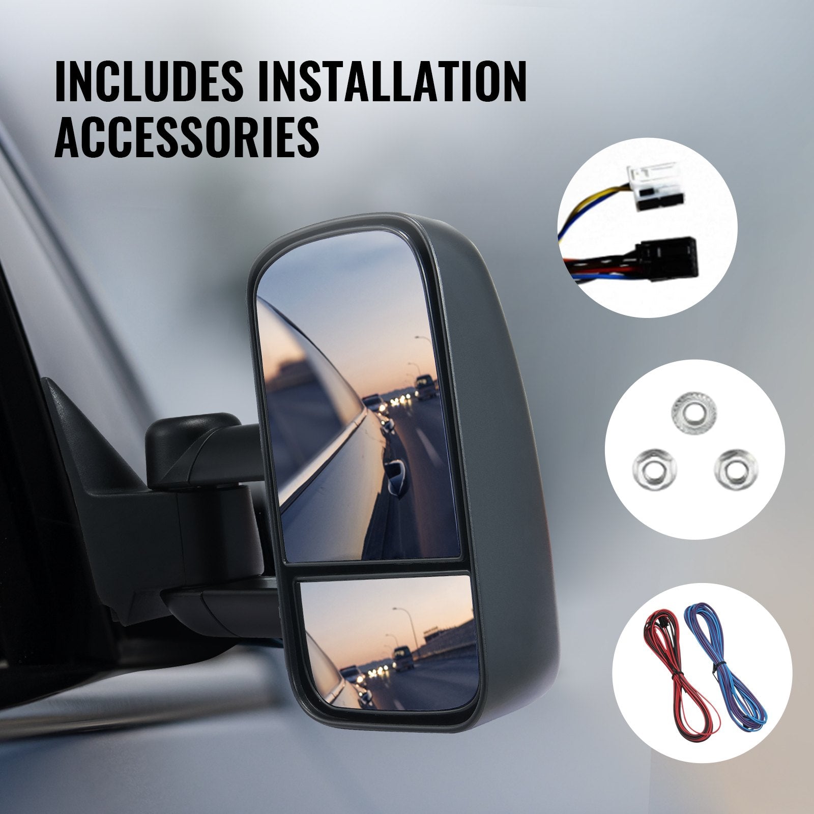 Chevy/GMC Towing Mirrors (1988-1998), Black Manual Telescoping, Plane & Convex Glass, 4-Way Adjustable, Heavy-Duty Replacement Set
