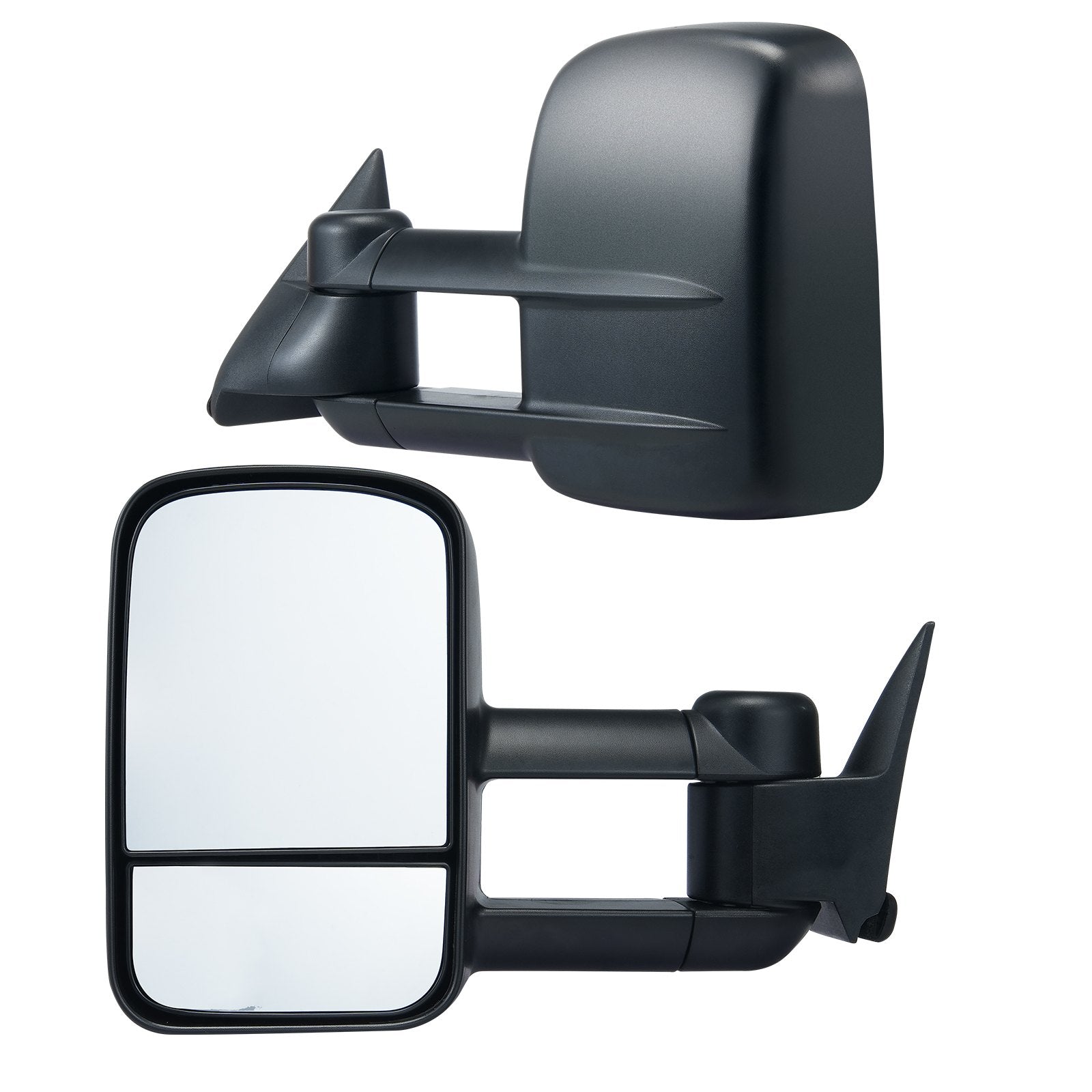 Chevy/GMC Towing Mirrors (1988-1998), Black Manual Telescoping, Plane & Convex Glass, 4-Way Adjustable, Heavy-Duty Replacement Set