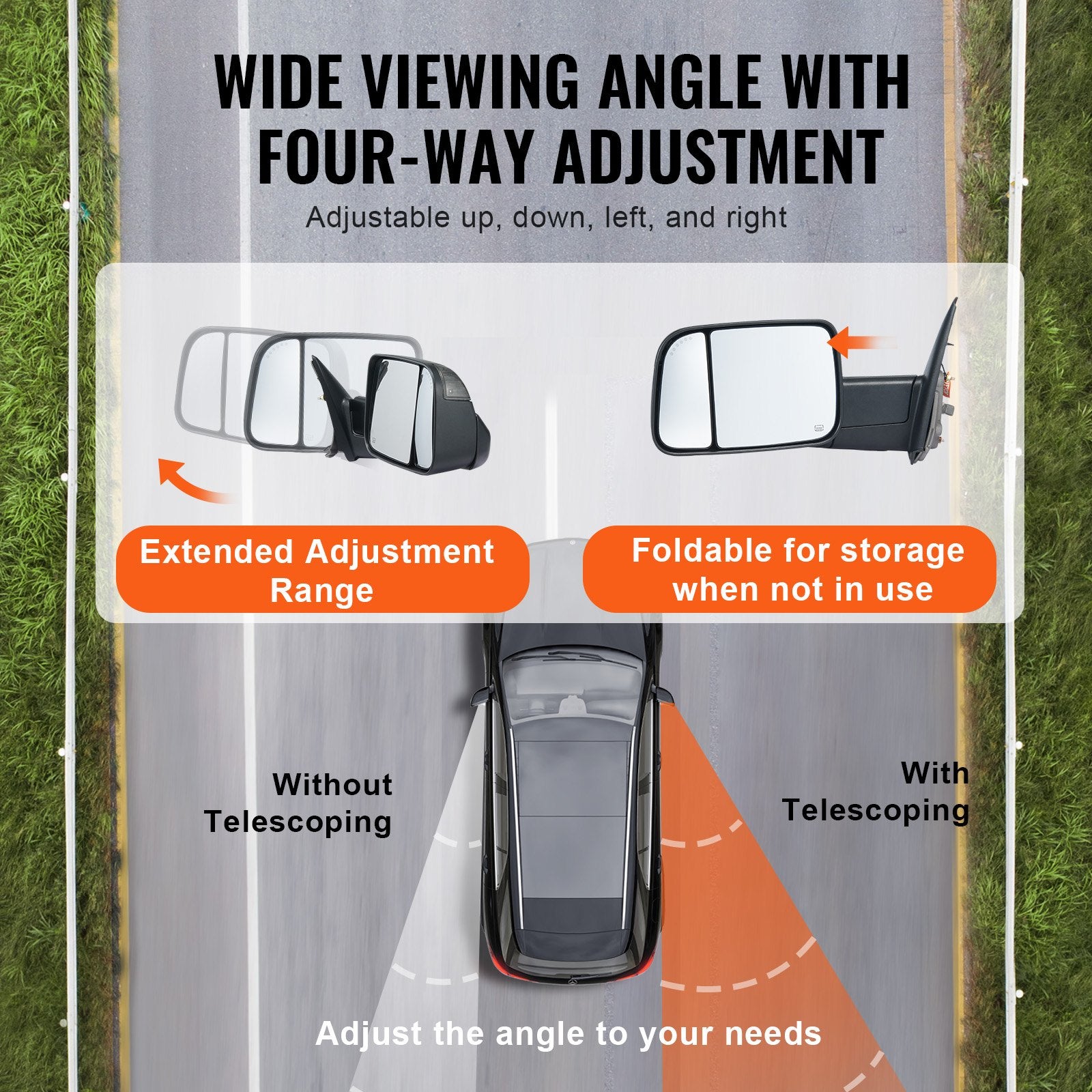 Dodge Ram Towing Mirrors, Power Heated with Signal & Puddle Lights, Fits 2002-2009 Models, Manual Flip, Black, Easy Install