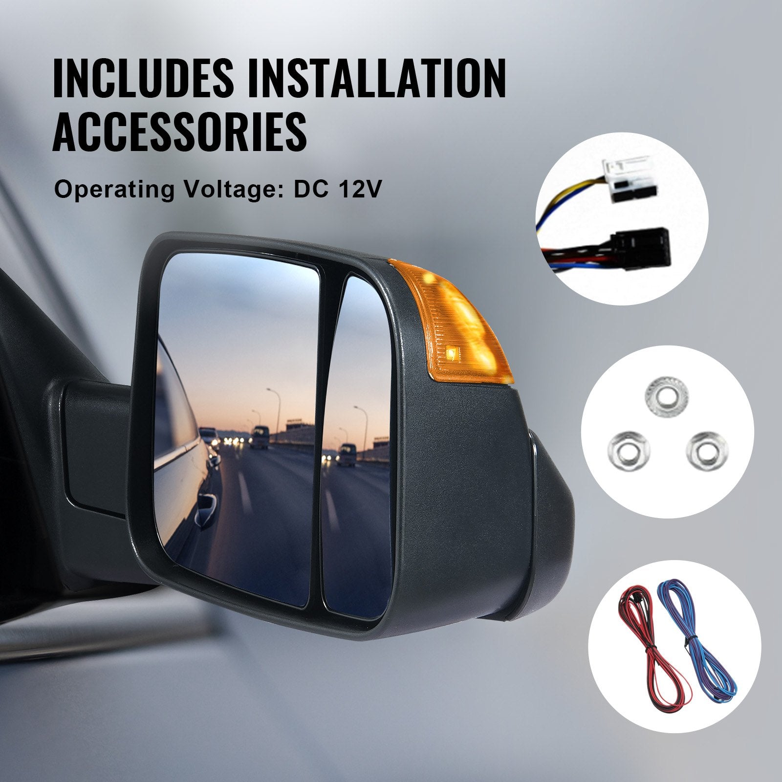 Dodge Ram Towing Mirrors, Power Heated with Signal & Puddle Lights, Fits 2002-2009 Models, Manual Flip, Black, Easy Install