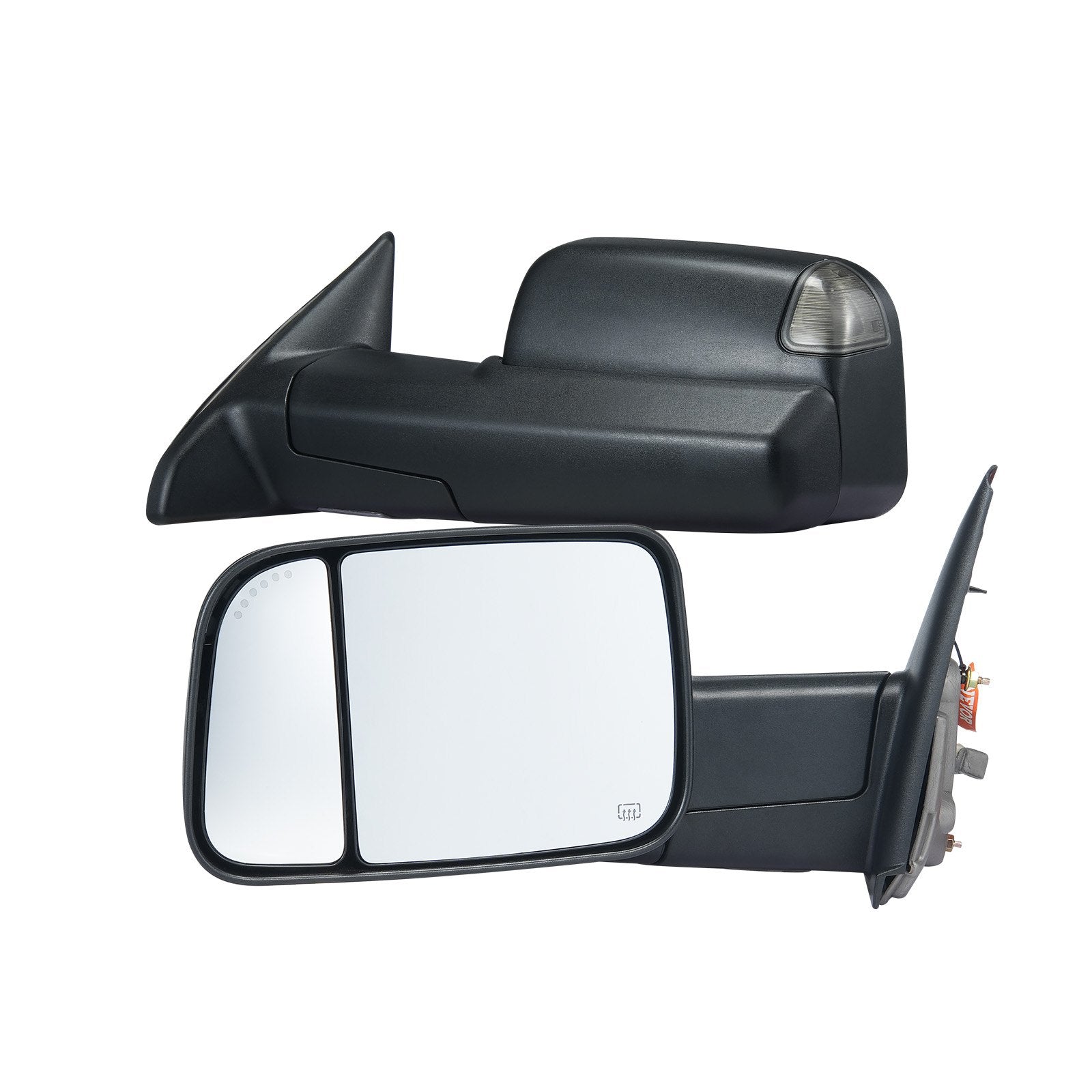 Dodge Ram Towing Mirrors, Power Heated with Signal & Puddle Lights, Fits 2002-2009 Models, Manual Flip, Black, Easy Install