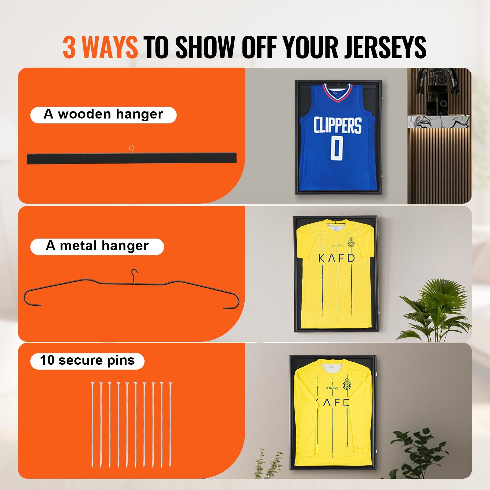Large Lockable Jersey Display Frame, 24x32" Shadow Box with UV Protection Glass & Hangers for Sports Shirts - Baseball, Basketball, Football, Hockey