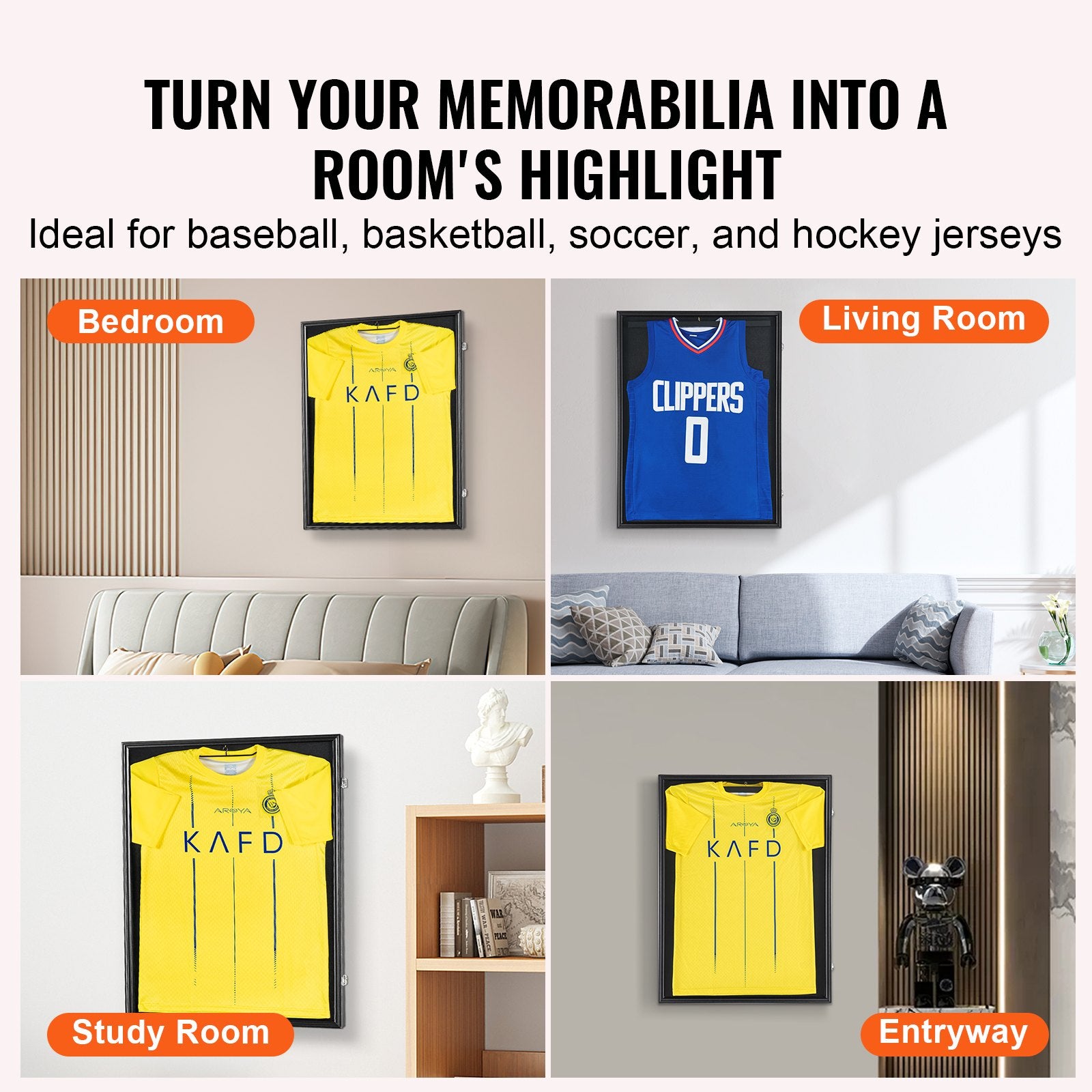Large Lockable Jersey Display Frame, 24x32" Shadow Box with UV Protection Glass & Hangers for Sports Shirts - Baseball, Basketball, Football, Hockey