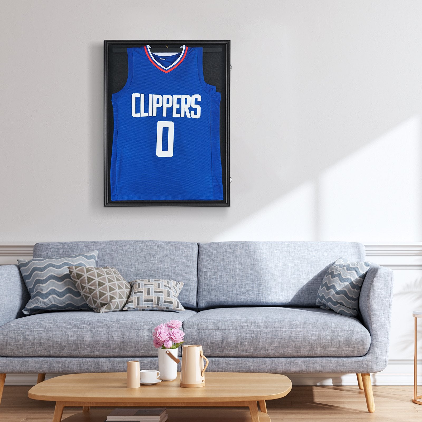 Large Lockable Jersey Display Frame, 24x32" Shadow Box with UV Protection Glass & Hangers for Sports Shirts - Baseball, Basketball, Football, Hockey