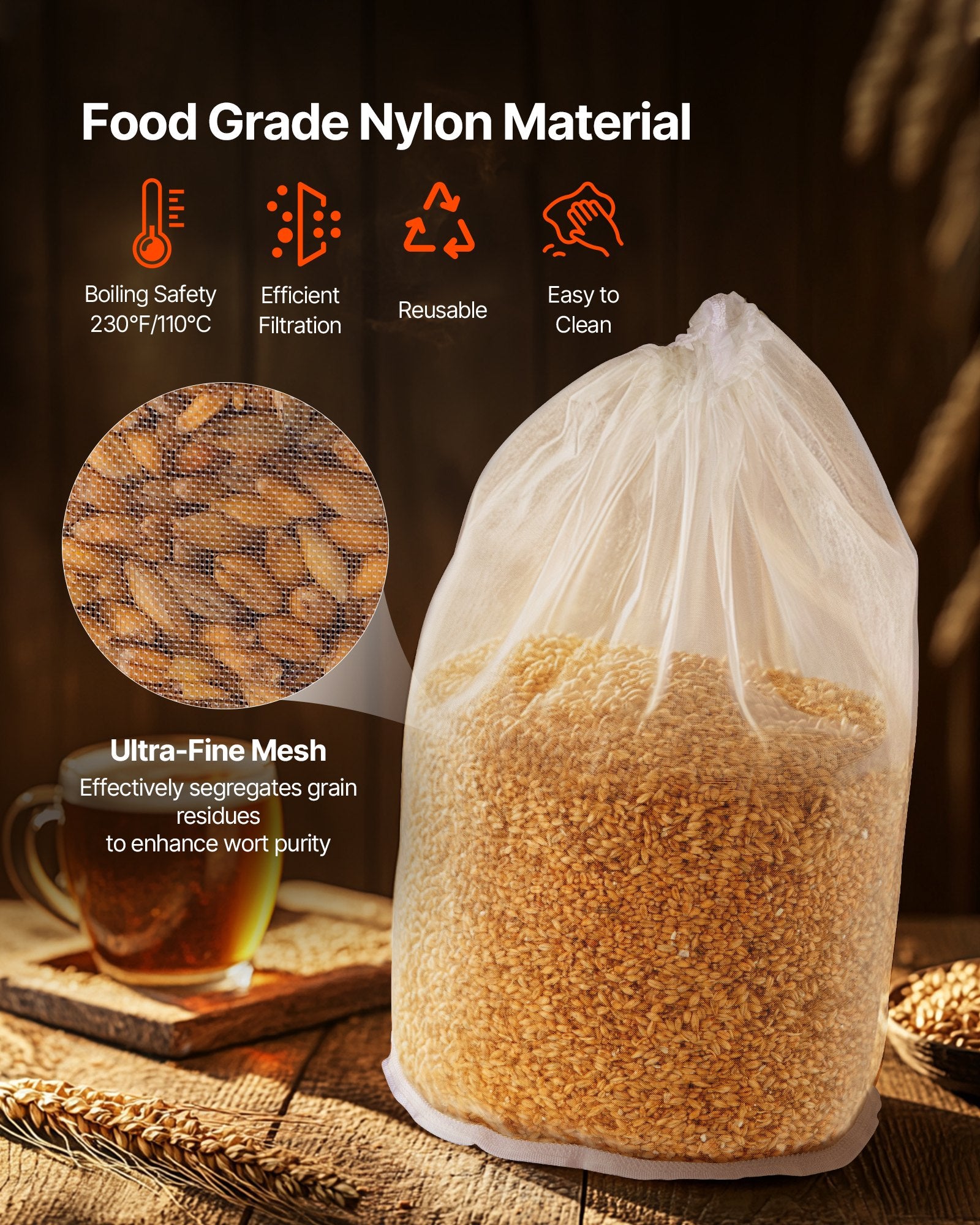 2 PCS Nylon Grain Bags & 10 PCS Cotton-Linen Hop Bags for Home Brewing - Reusable, Ultra-Fine Mesh Brew Bags for Automatic Beer Brewer