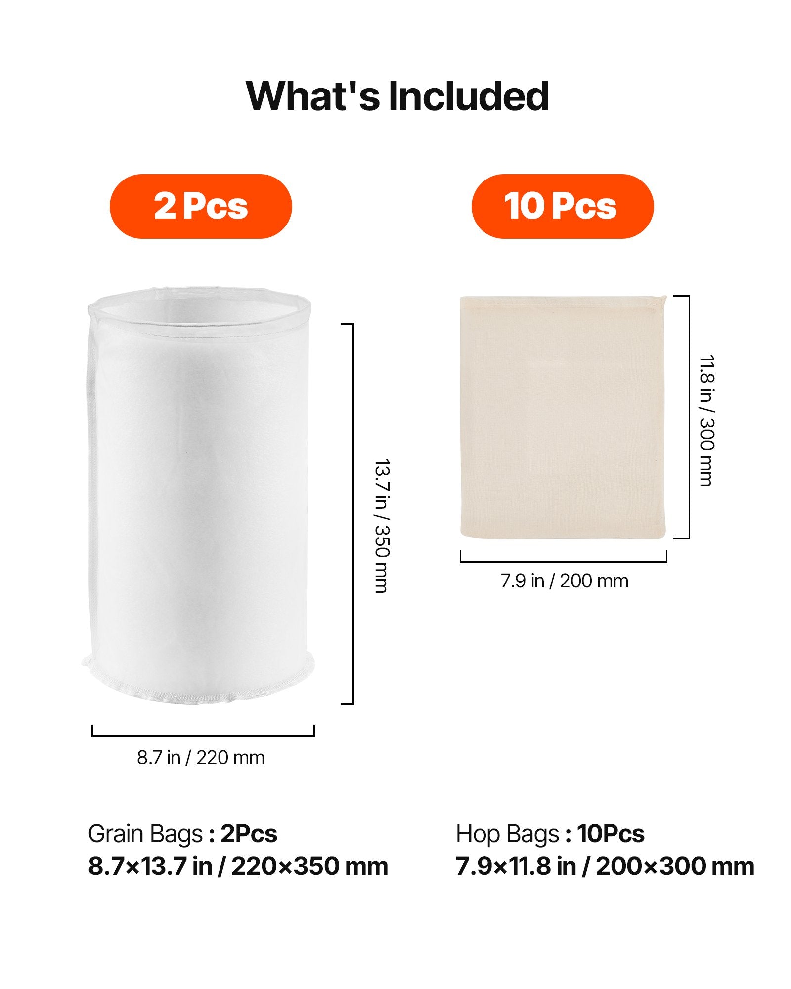 2 PCS Nylon Grain Bags & 10 PCS Cotton-Linen Hop Bags for Home Brewing - Reusable, Ultra-Fine Mesh Brew Bags for Automatic Beer Brewer