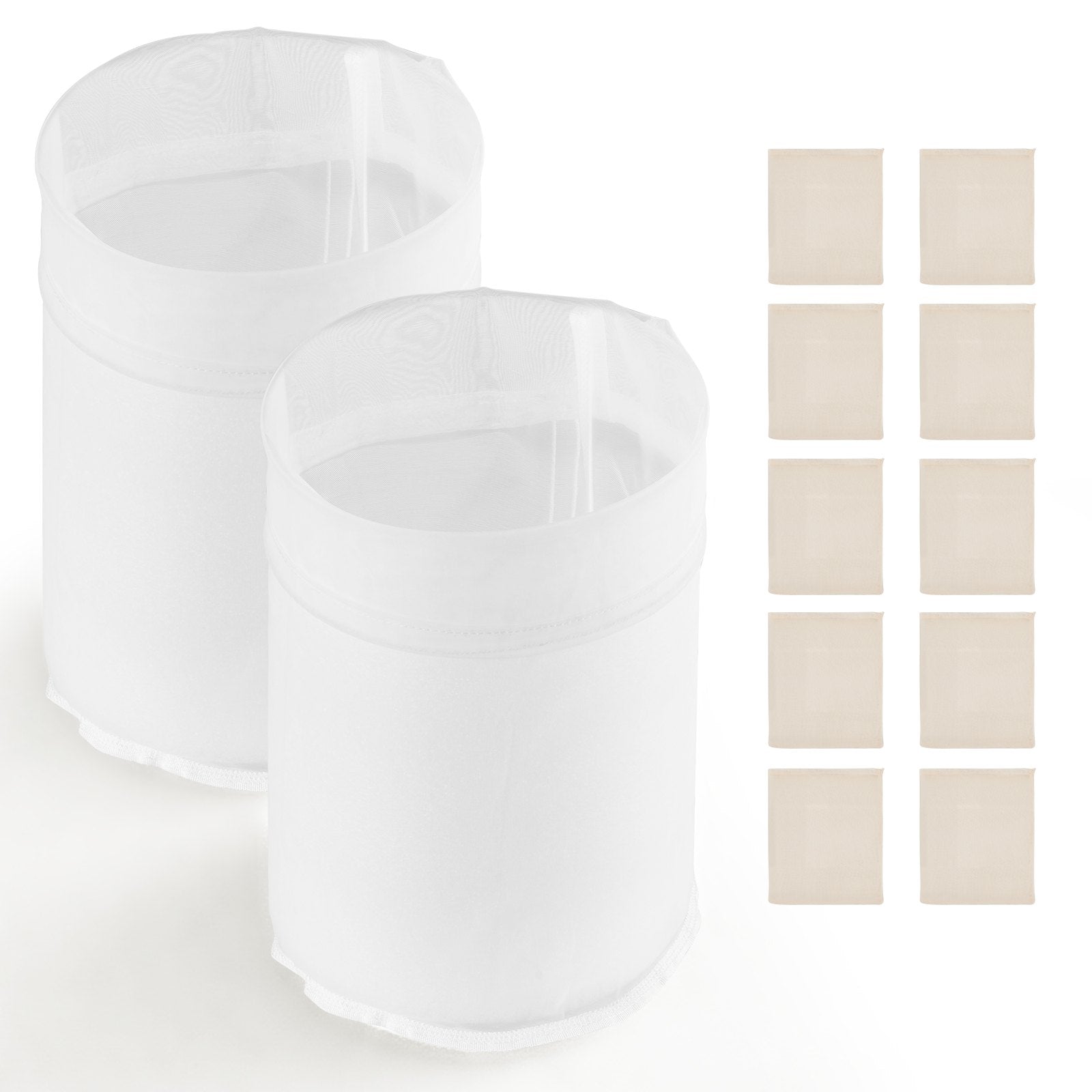 2 PCS Nylon Grain Bags & 10 PCS Cotton-Linen Hop Bags for Home Brewing - Reusable, Ultra-Fine Mesh Brew Bags for Automatic Beer Brewer