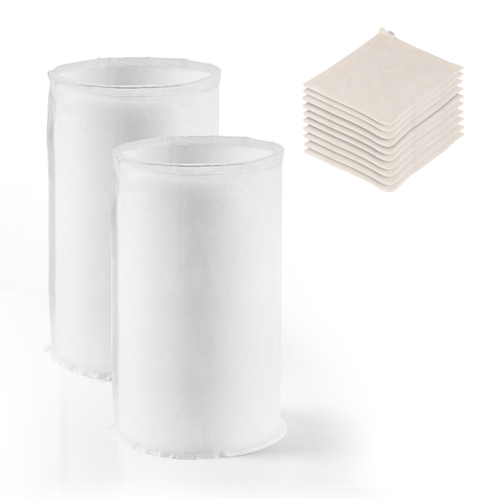 2 PCS Nylon Grain Bags & 10 PCS Cotton-Linen Hop Bags for Home Brewing - Reusable, Ultra-Fine Mesh Brew Bags for Automatic Beer Brewer