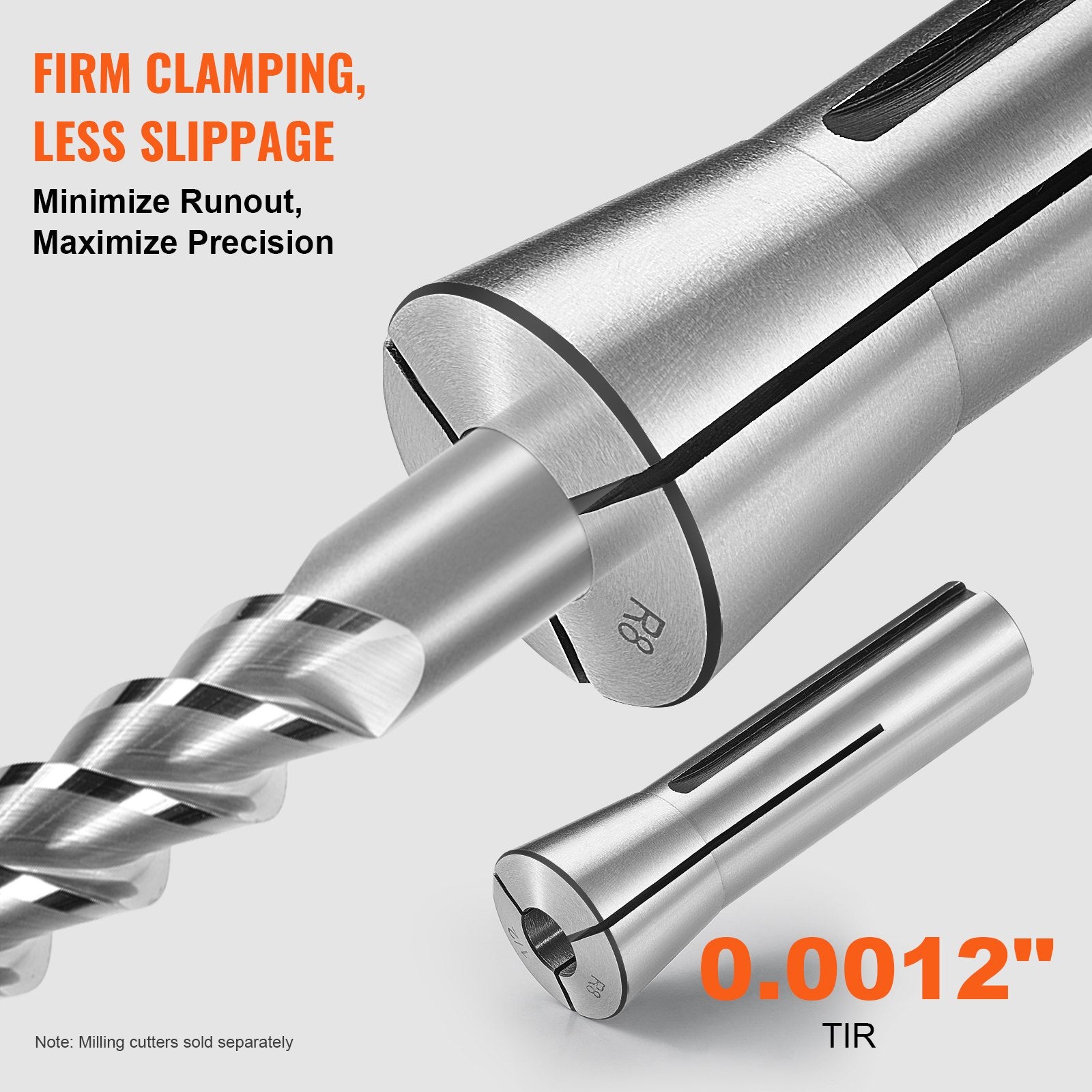 Precision R8 Collet Set, 13-Piece, 1/8"-7/8" Range, Mill Collet Chuck with Low TIR for Milling, Drilling & Boring Machines, Includes Labeled Storage