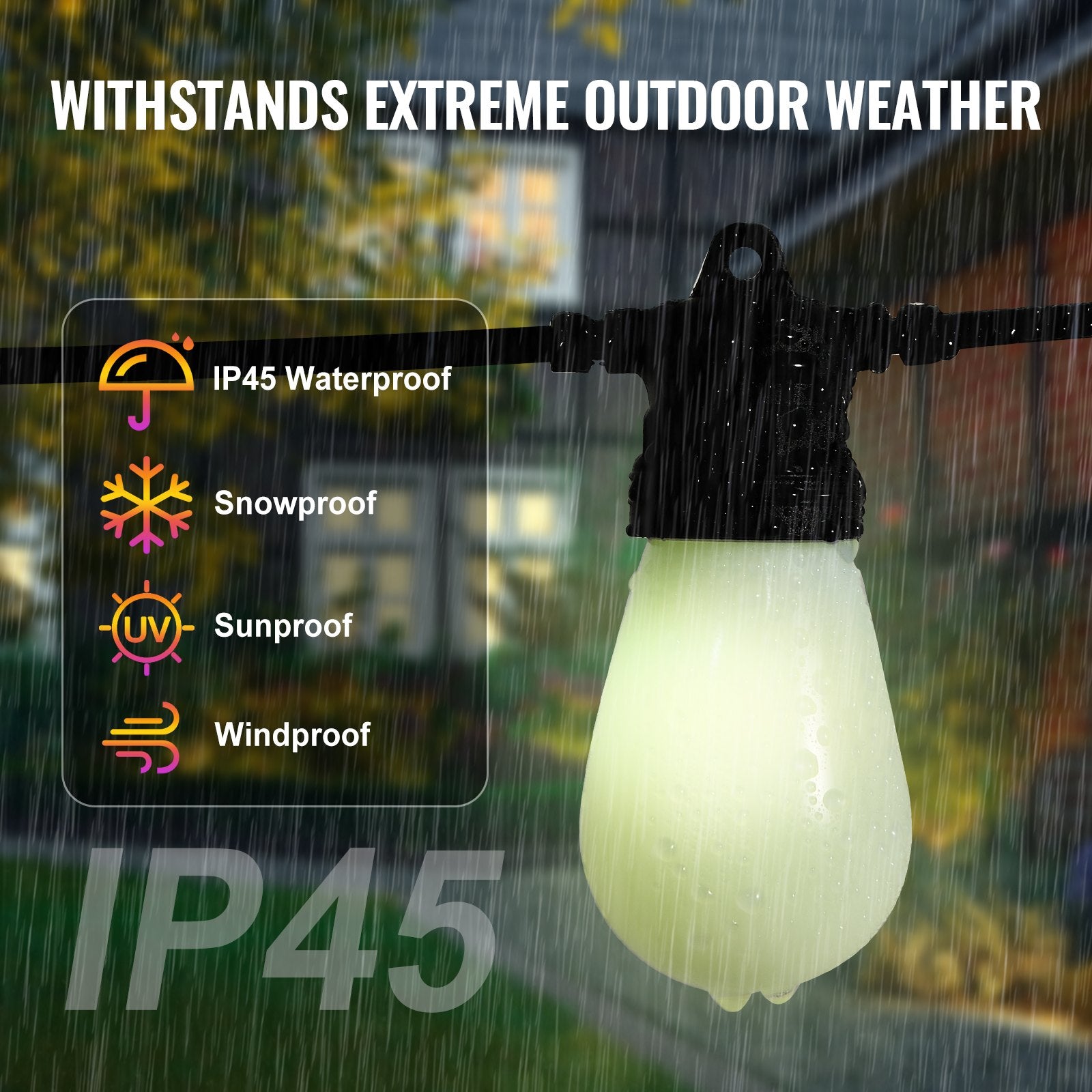 100FT RGB Outdoor String Lights with APP Control - Adjustable Brightness, Waterproof Patio Lights for Halloween & Christmas Décor