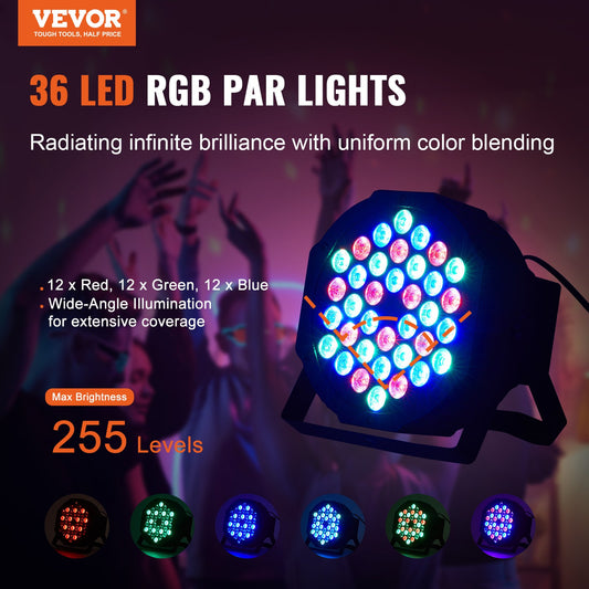 4-Pack RGB Stage Lights with Remote, 36 LED Colorful Sound Activated Party Lights, 7 Modes for Club, Disco, Wedding, Birthday, Christmas Events