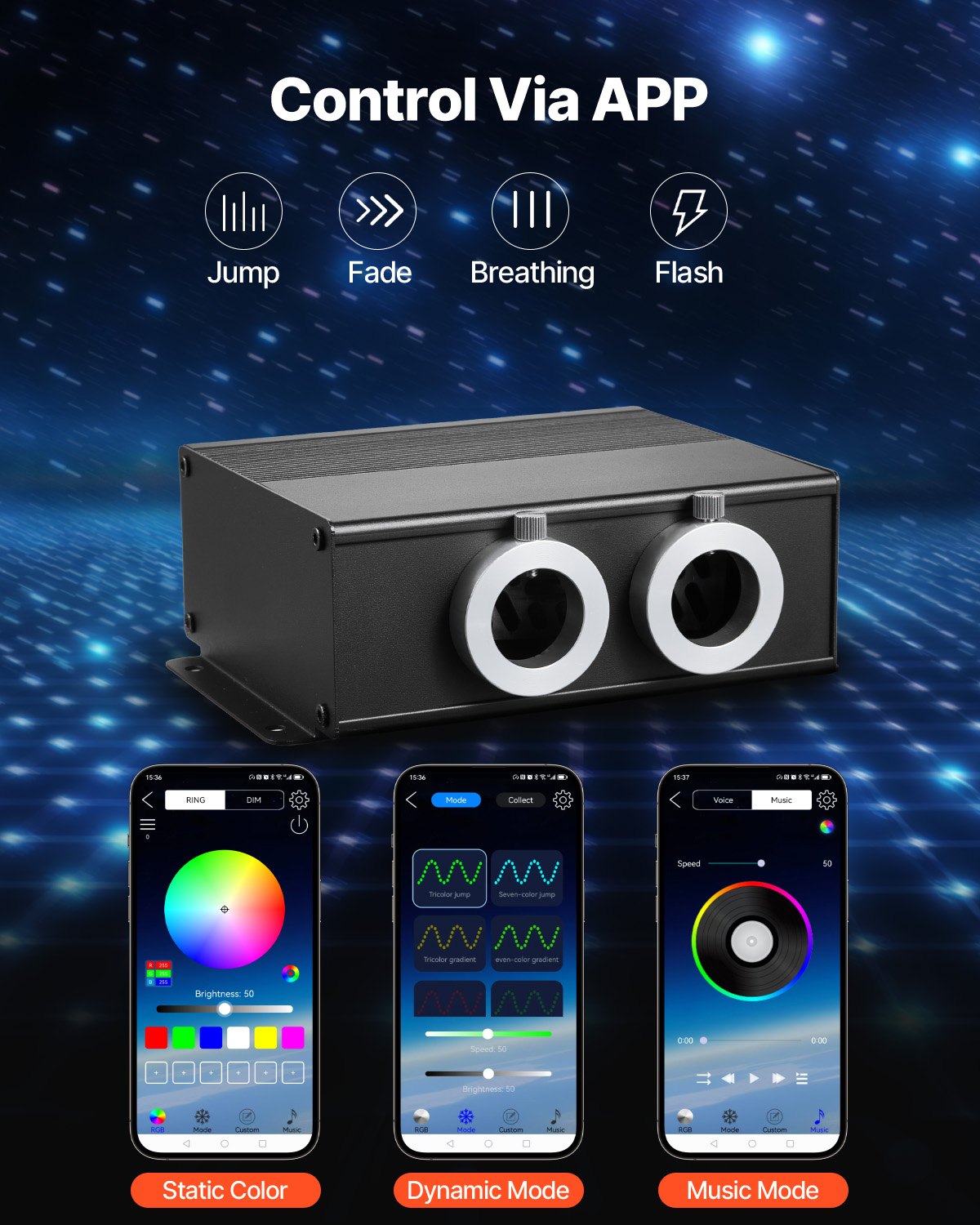 Starlight Headliner Kit: 900-Piece Twinkle Fiber Optic Star Lights, Bluetooth, Remote, Sound Activated, RGBW for Car & Home Decor