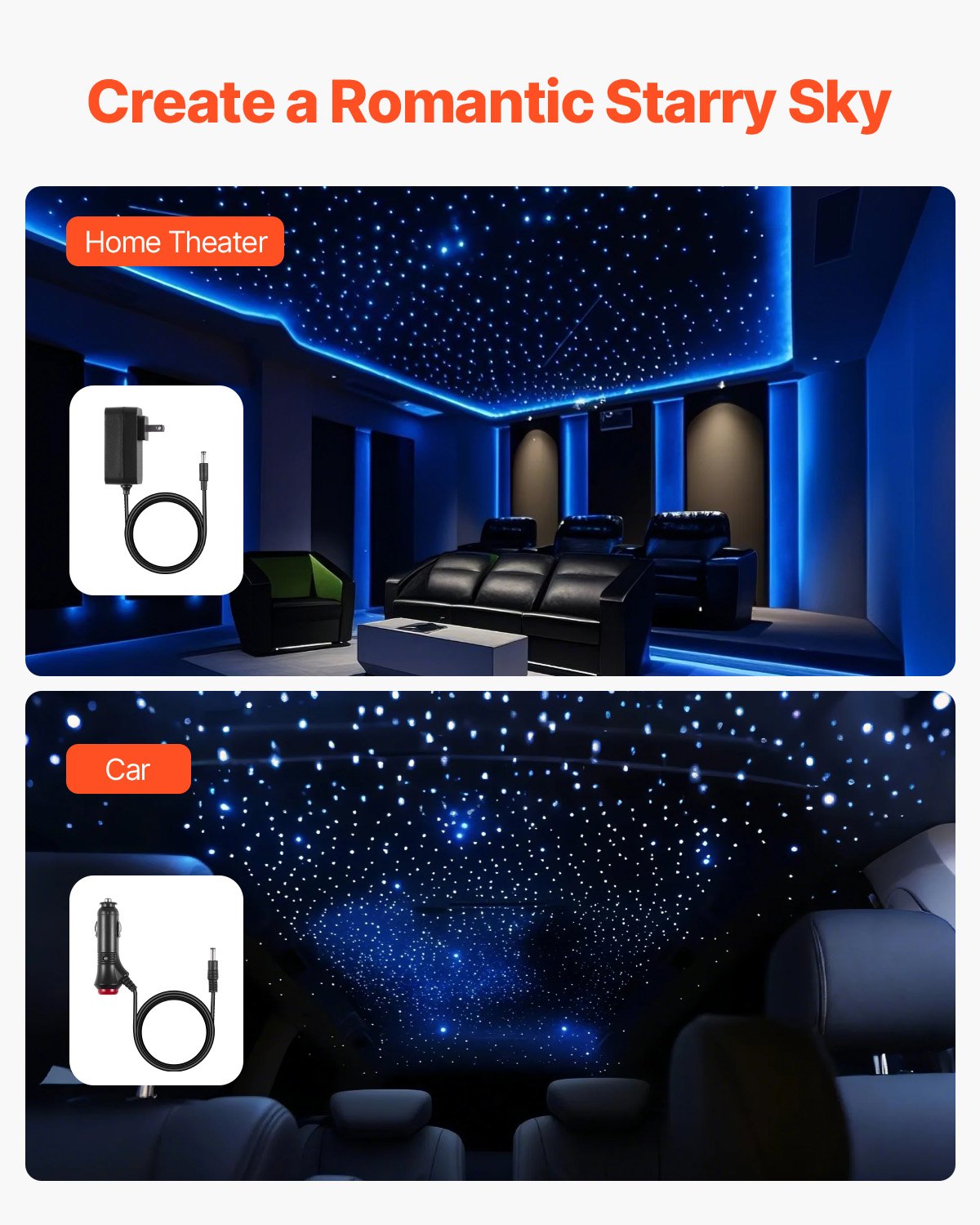 Starlight Headliner Kit: 900-Piece Twinkle Fiber Optic Star Lights, Bluetooth, Remote, Sound Activated, RGBW for Car & Home Decor