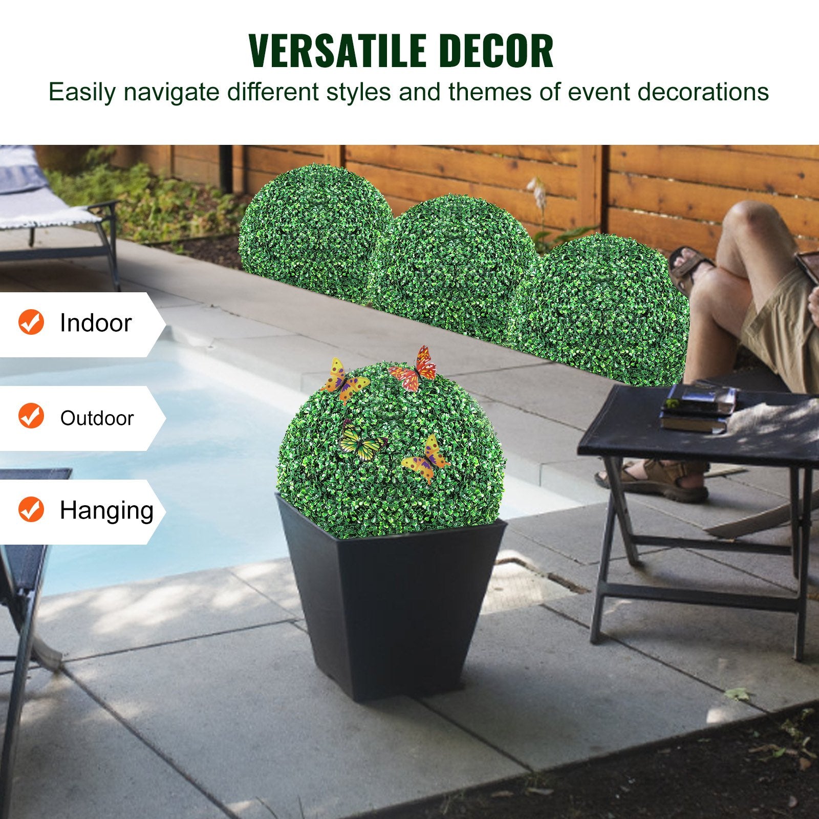 16" Artificial Boxwood Topiary Trees (Set of 2) - Ball-Shaped Faux Plants for Home, Garden, Balcony, Wedding, Year-Round Decor