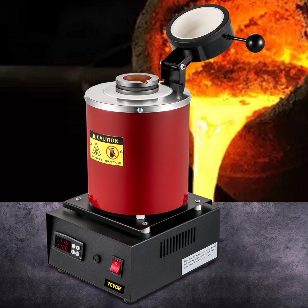 High-Temperature Digital Electric Furnace for Melting Gold, Silver, and Copper with Graphite Crucibles and Ingot Die, 3KG Capacity, 1750W 1150℃/2102 ℉