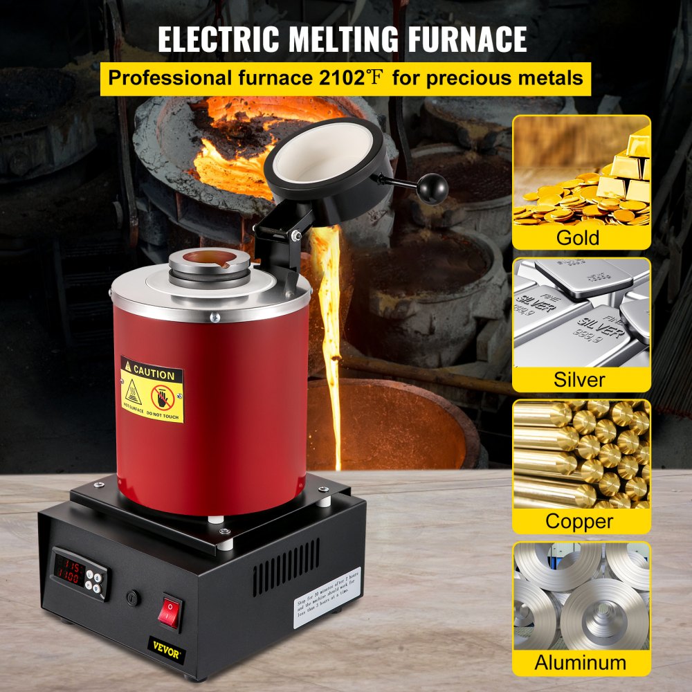 High-Temperature 3KG Digital Electric Furnace for Melting Gold, Silver, and Copper with Graphite Crucible and Ingot Mold
