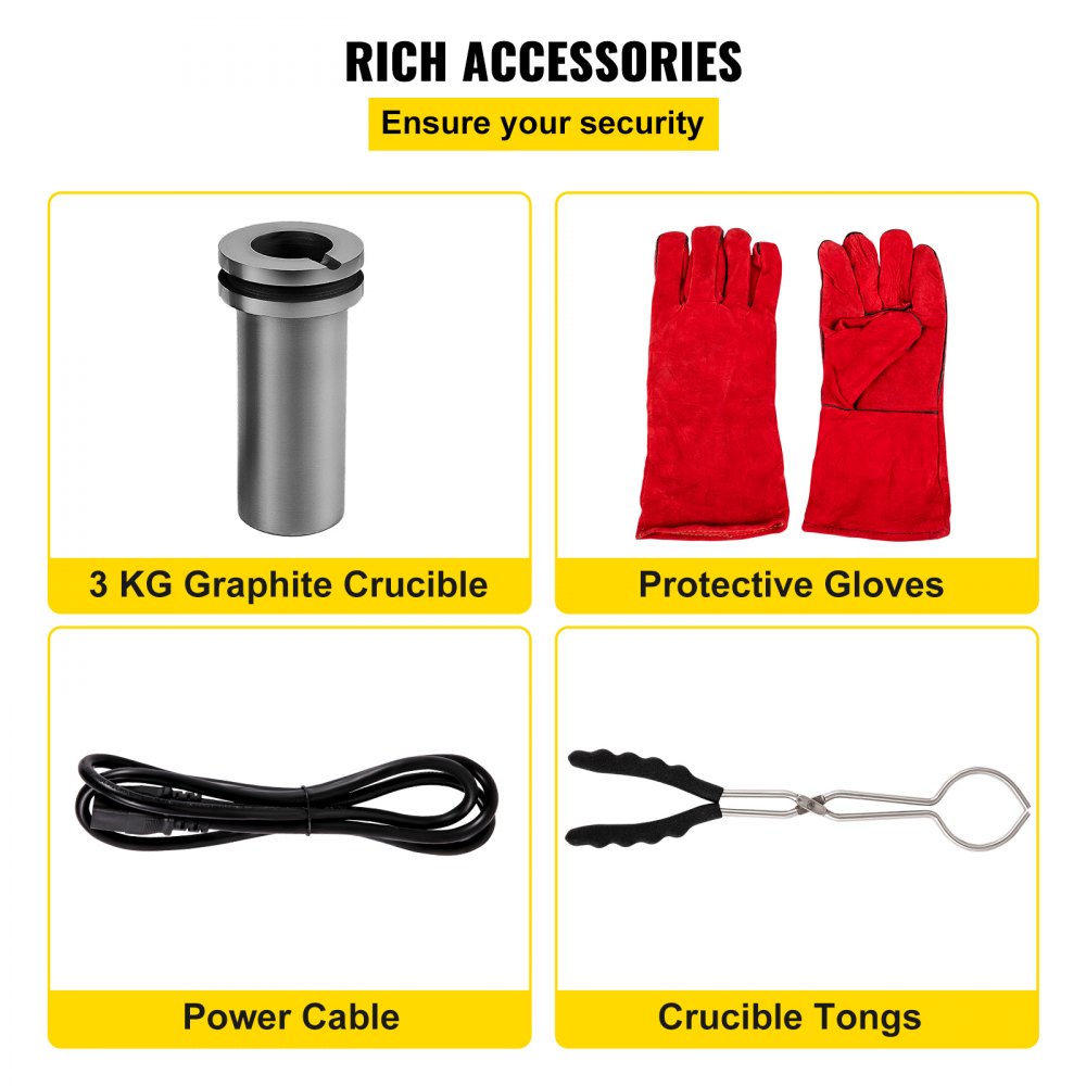 High-Temperature 3KG Digital Electric Furnace for Melting Gold, Silver, and Copper with Graphite Crucible and Ingot Mold