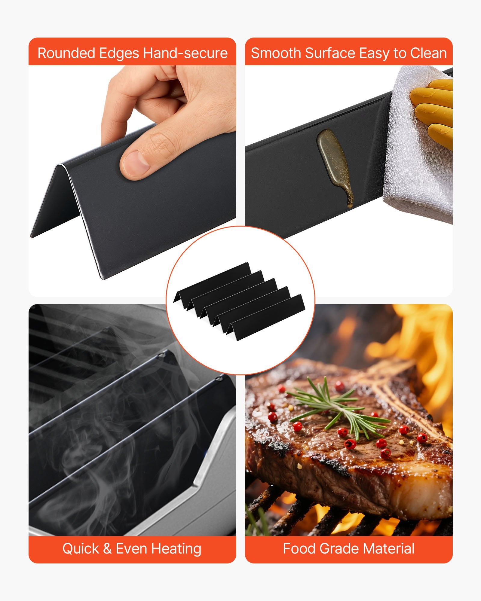 Enhanced Flavorizer Bars - 15" Grill Replacement for Weber Spirit I & II 300, E-310, S-310, E-320 - Porcelain Steel Heat Plate, 5-Pack, Durable & Versatile Grilling Accessory