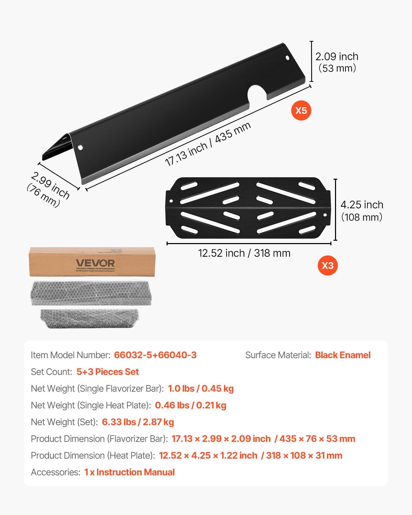 Flavorizer Bars & Heat Deflectors for Weber Genesis II Grills - Porcelain-Enameled Steel, 8 Pack, Enhance Grilling, Versatile Replacement Parts