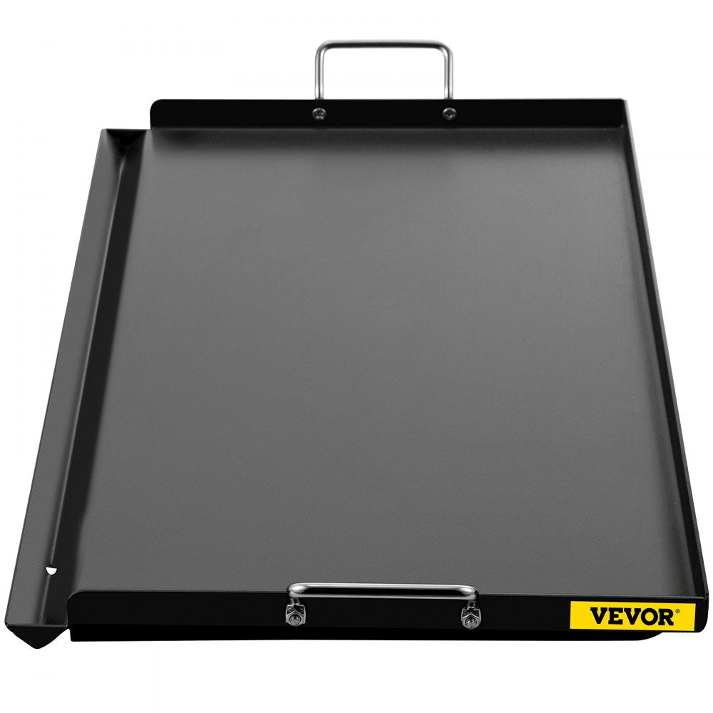 VEVOR Carbon Steel Griddle, 16\" x 24\" Griddle Flat Top Plate, Griddle for BBQ Charcoal/Gas Gril with 2 Handles, Rectangular Flat Top Grill with Extra Drain Hole for Tailgating and Parties