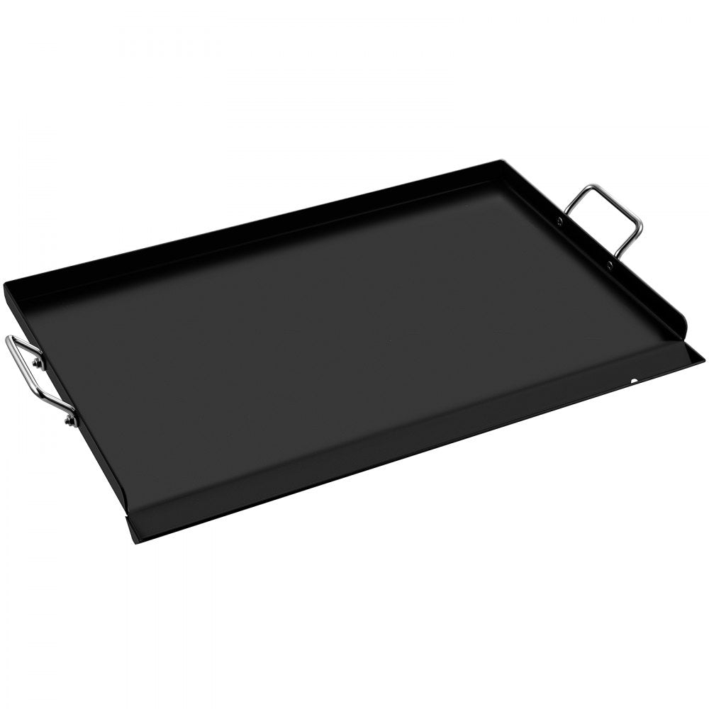 VEVOR Carbon Steel Griddle, 16\" x 24\" Griddle Flat Top Plate, Griddle for BBQ Charcoal/Gas Gril with 2 Handles, Rectangular Flat Top Grill with Extra Drain Hole for Tailgating and Parties