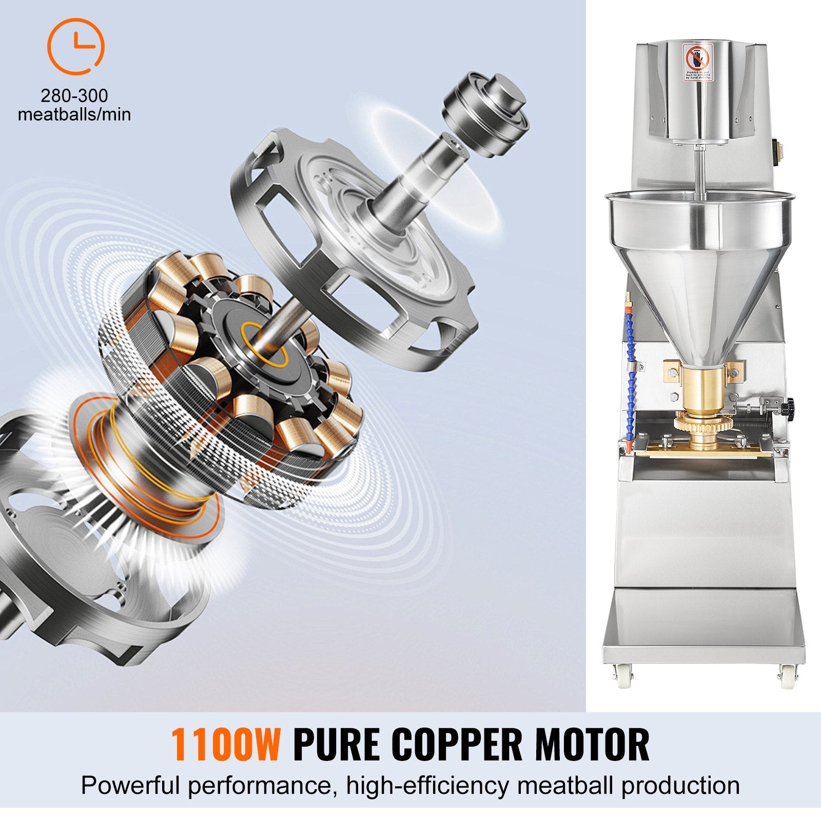 High-Efficiency 1100W Automatic Meatball Maker - Stainless Steel Electric Forming Machine for Fish, Beef, Pork, Shrimp Balls with Adjustable Sizes (18-32mm) and 280 PCs/min Output