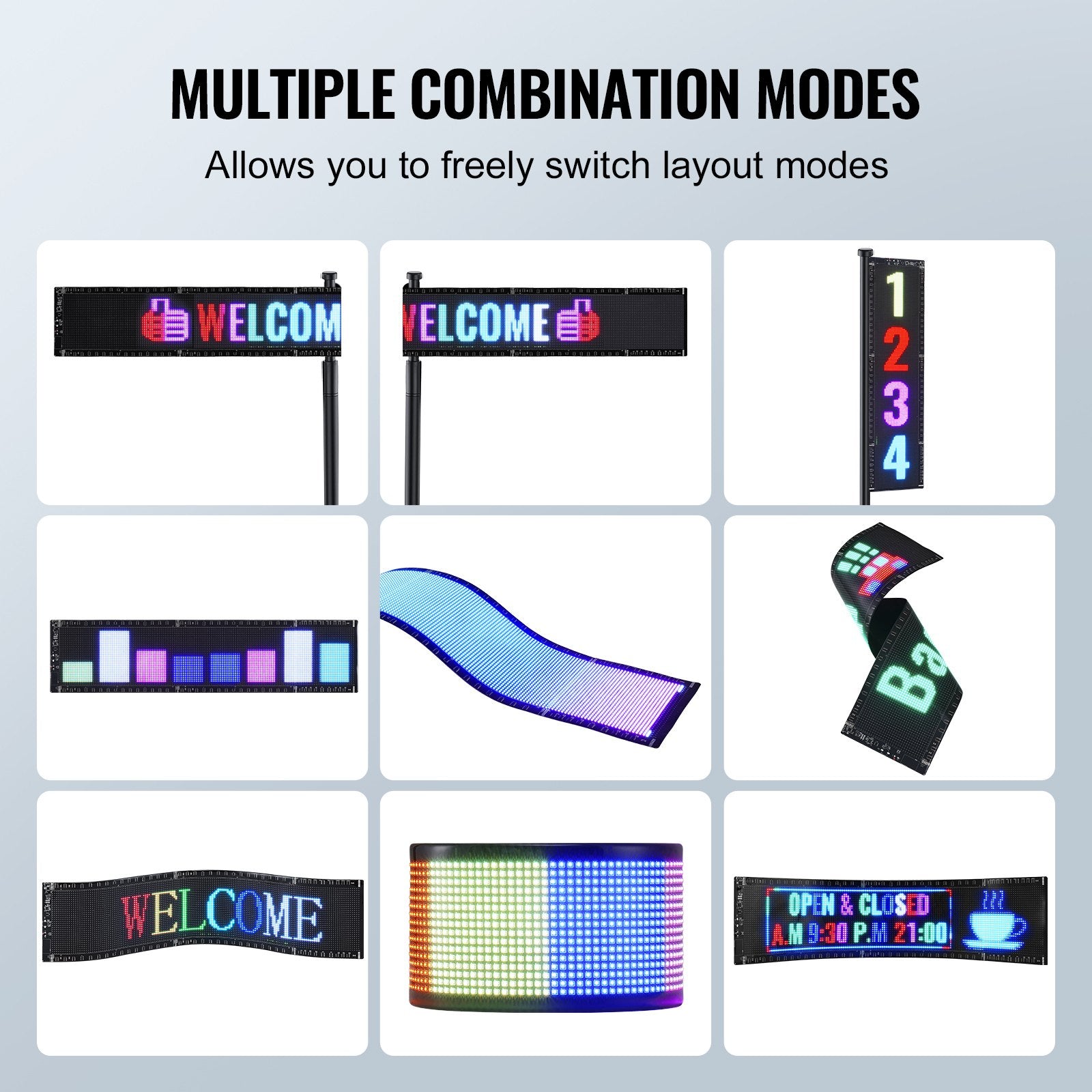 Programmable LED Scrolling Sign, Customizable Full Color Display Panel with Bluetooth Control for Retail, Advertising, Business & Car Use, 32.9"x8"